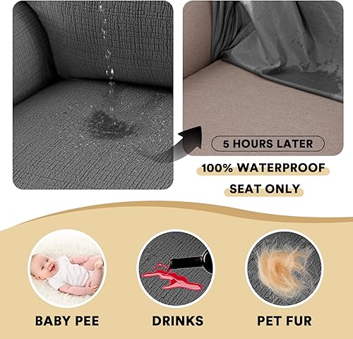Miniatura 4 de PrinceDeco Waterproof Couch Covers Slipcovers for Sofas,1 Piece Stretch Jacquard Sofa Slipcover Leakproof Pet Friendly Furniture Protector for Kids,