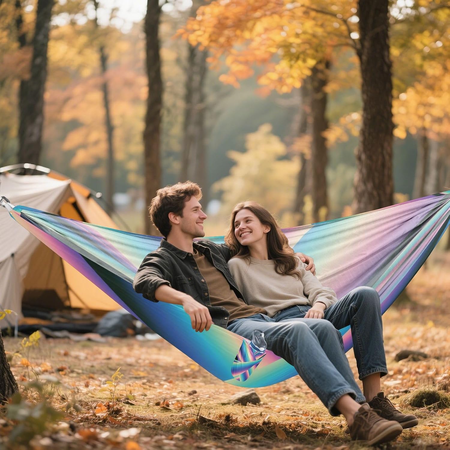 Abstract Art Colorful Camping Hammocks with Hanging Rope Fabric Hammock for Camping & Hiking Essential