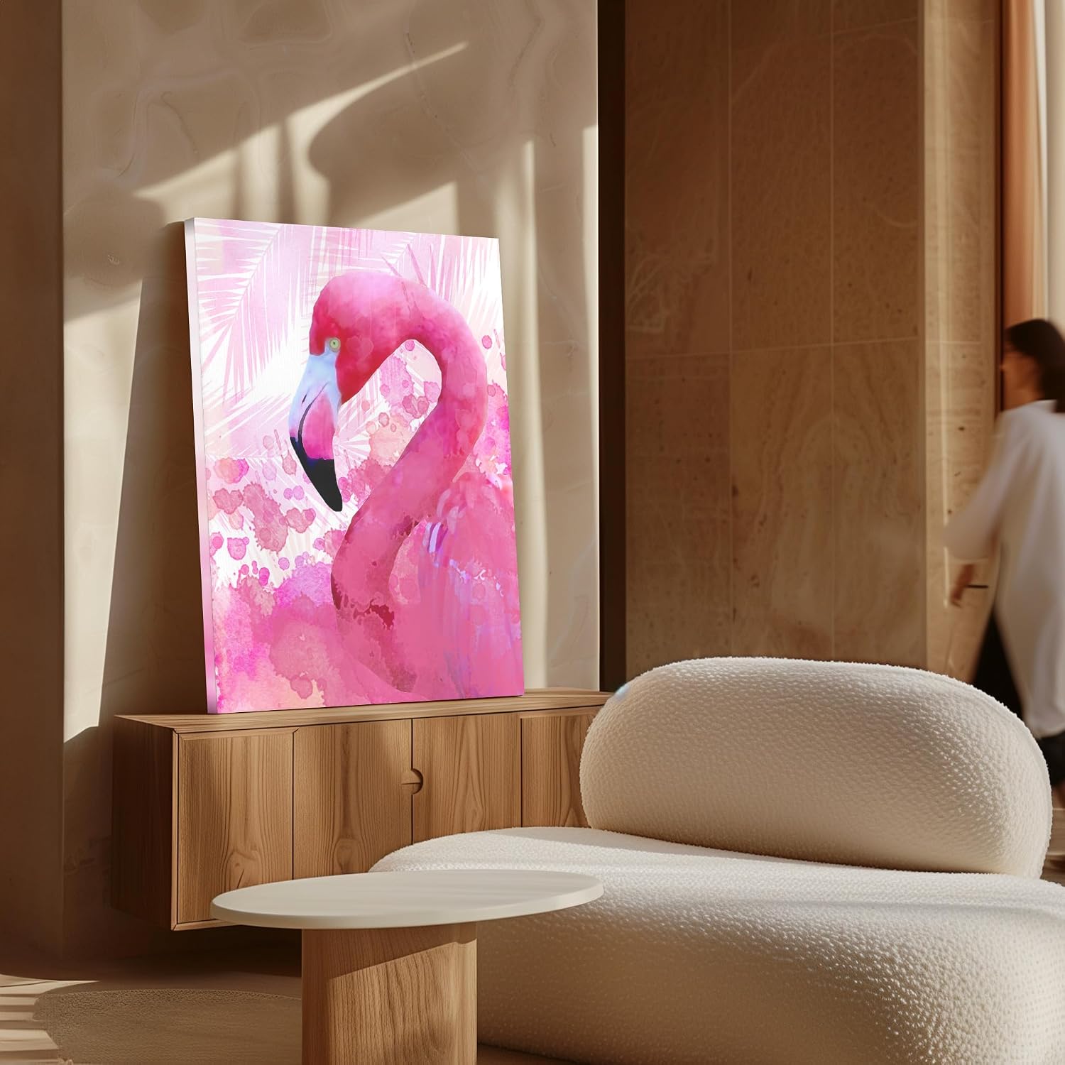 Poster Master Pink Flamingo Canvas - Bird Print - Watercolor Art - Gift for Men, Women & Animal Lover - Minimal Wall Decor for Bedroom, Living Room, Dorm or Kid's Room - 8x10 STRETCHED Canvas