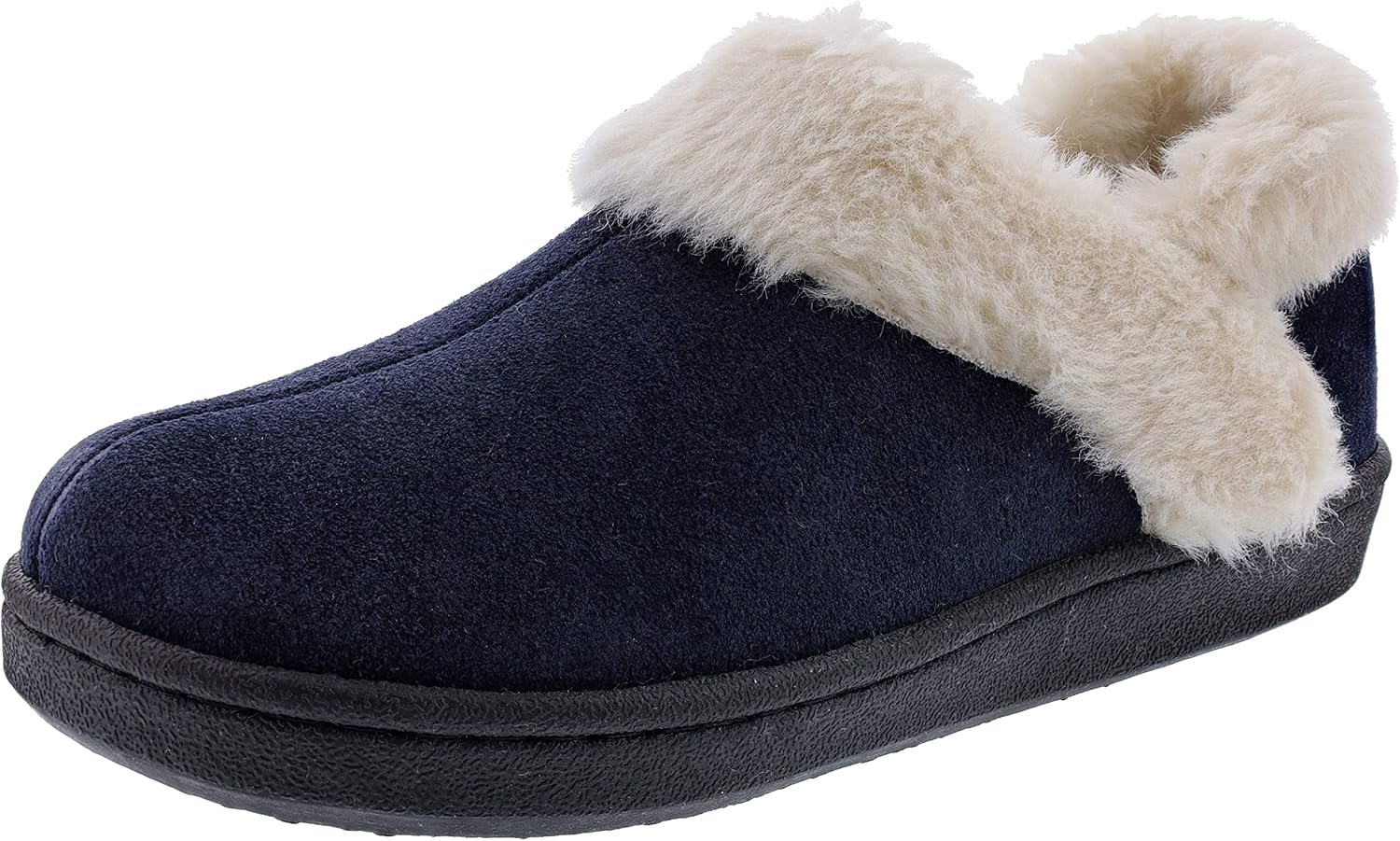 CLARKS Sarah Indoor and Outdoor Slipper Cozy Wool Mule Slip-On Fur Lined Clogs (6 M US, Navy Cow Suede)