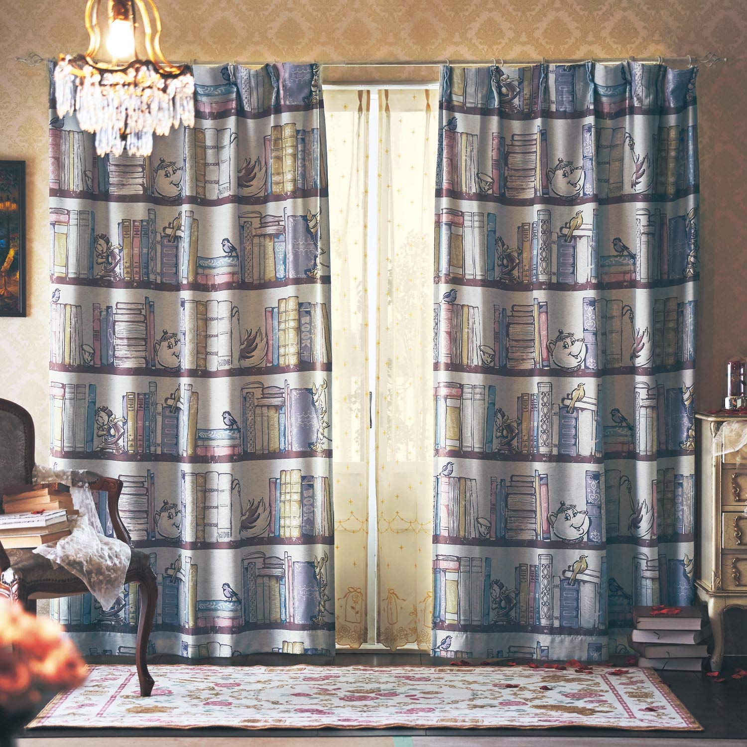 100×123 美女と野獣カーテン 2種類 4枚セット