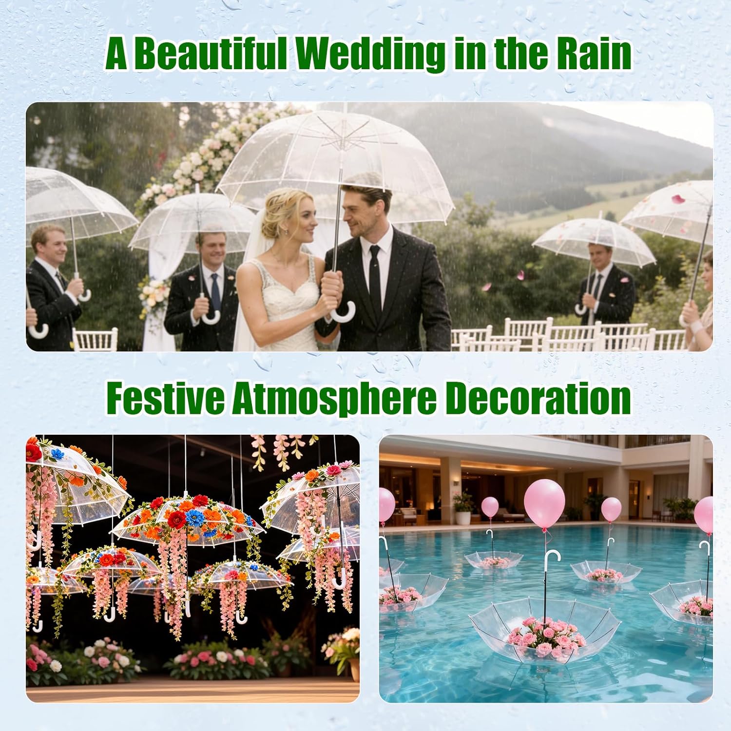 Clear Bubble Umbrellas for Wedding 8 Pack, 48 Inch Windproof Transparent POE Dome Umbrella with Auto Open J-Handle, Large Clear Umbrellas for Wedding Rain Golf Outdoor Photography Bridal Events