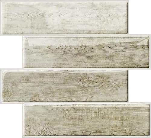 VANCORE Azulejos de cocina de 12.0 x 12.0in, paneles de pared de grano de madera 3D, azulejos de mármol autoadhesivos, papel decorativo de pared, 5