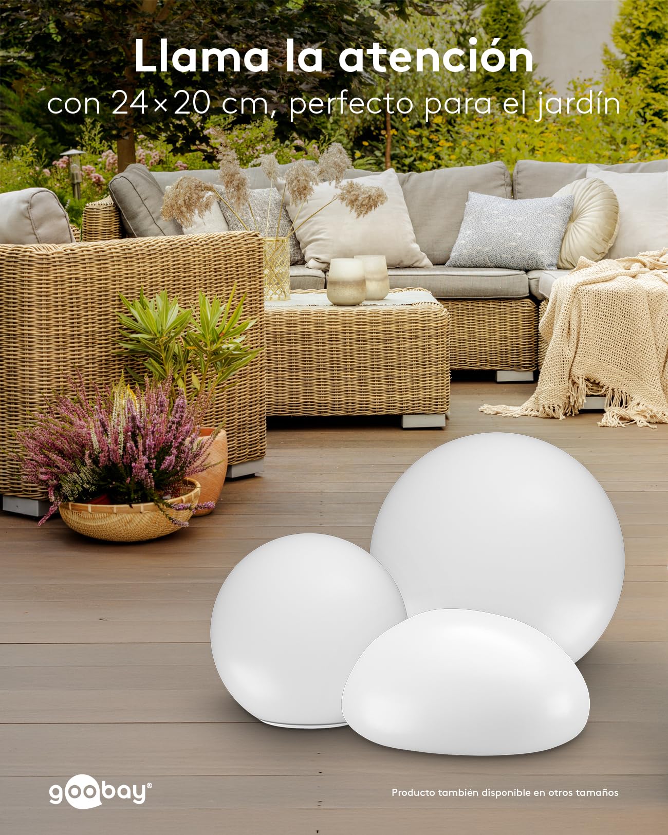 goobay Set de 2 Lámparas solar LED Piedra RGB 24cm para jardín y exterior, esferas IP44 impermeables, luz ambiental con 10 modos, resistente a la intemperie, ideales para terraza y balcón, con estaca