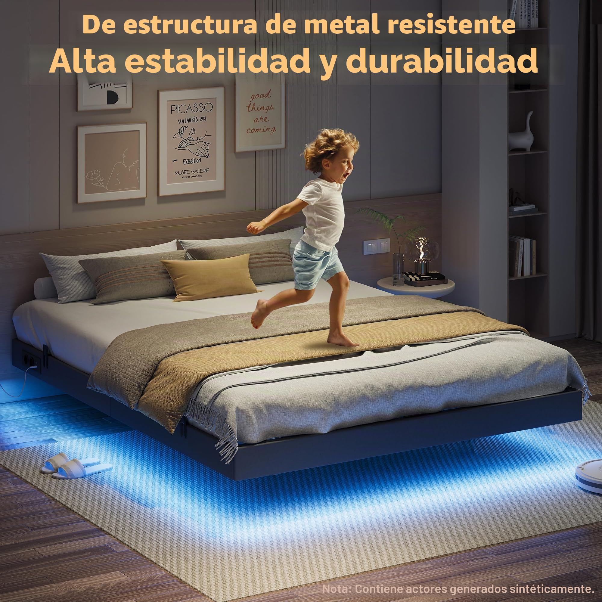 IRONCK Cama de 160 x 200 cm con iluminación LED y estación de Carga, Estructura de Cama de 160 x 200 cm, Color Gris