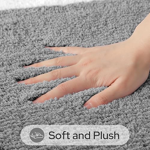 Miniatura 2 de HOMEIDEAS Juego de 2 alfombras de baño de microfibra súper suave y absorbente, antideslizantes y lavables a máquina (gris claro)
