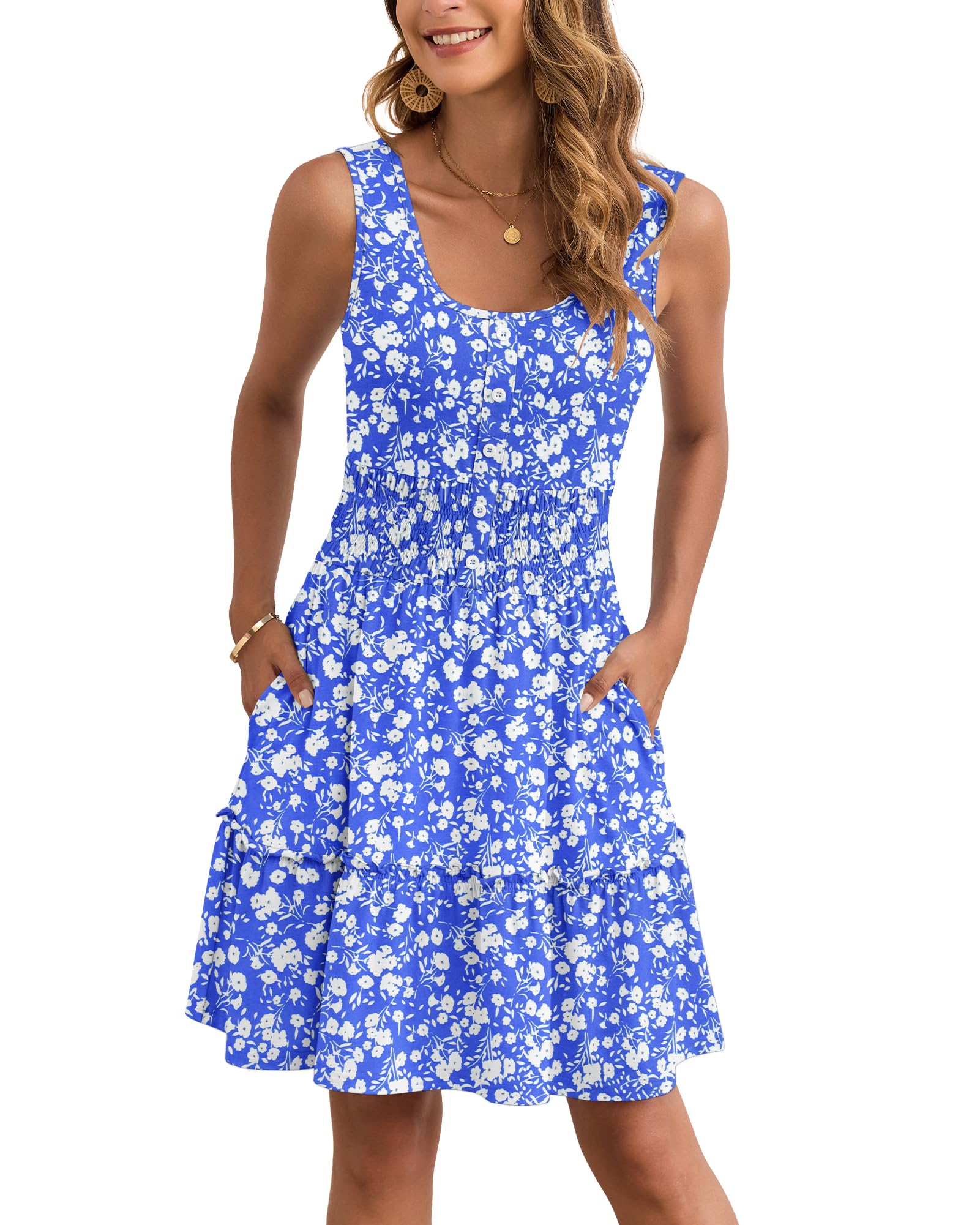 AUSELILY Women Summer Dress Sleeveless Tank Button Down Dresses