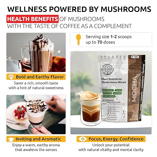 Miniatura 3 de OldSoul Superfood - Mezcla de café negro de hongos  Café arábica  Aproximadamente 70 dosis  Energía, enfoque, inmunidad (14 onzas (paquete de 1),