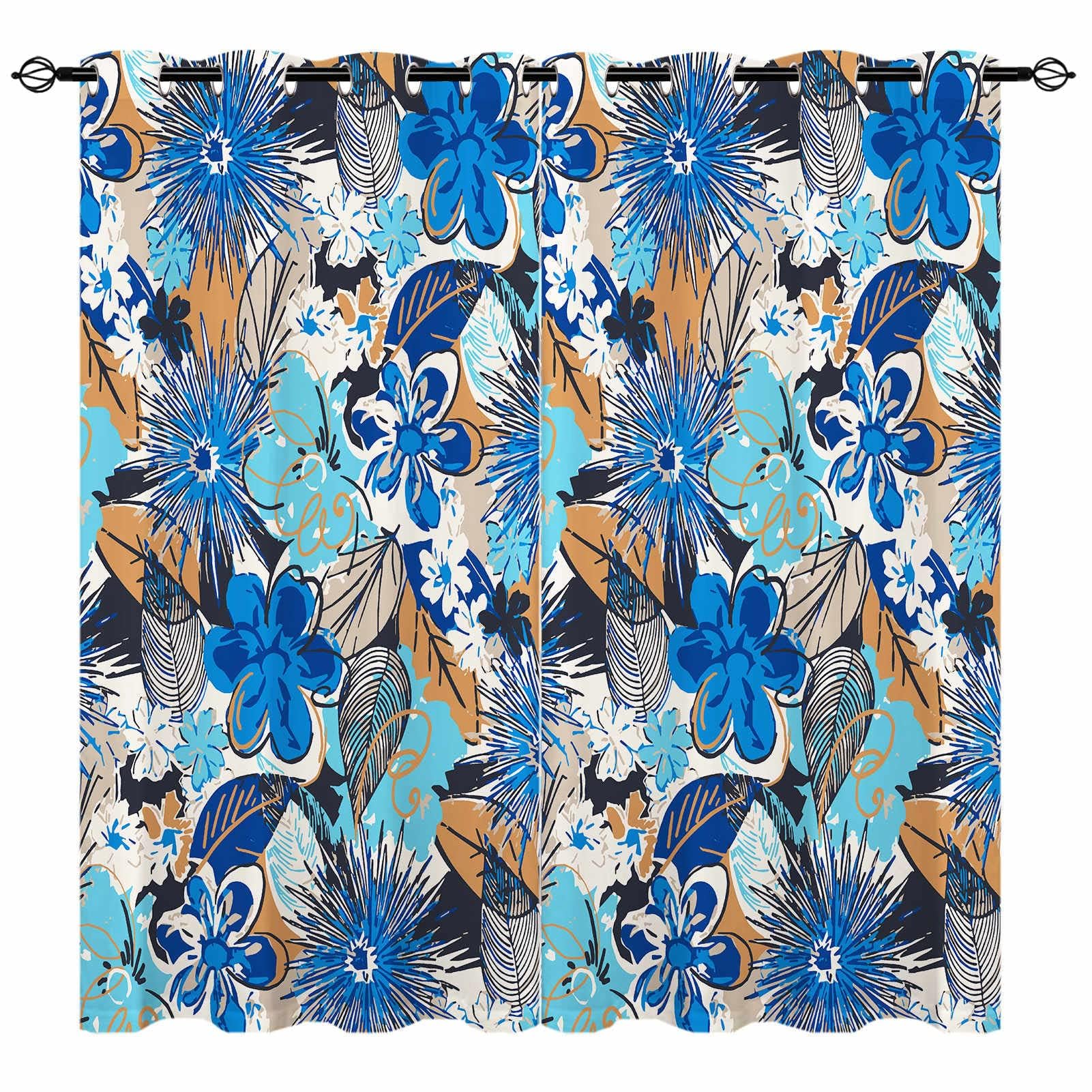 YUANZU Watercolor Curtains - Floral Leaf Colorful Mixed Blue White Grey Flowers Print Pattern Eyelet Blackout Thermal Room Darkening Window Drapes for Bedroom Living Room 2 Panels W229cm x D183cm โ image 1