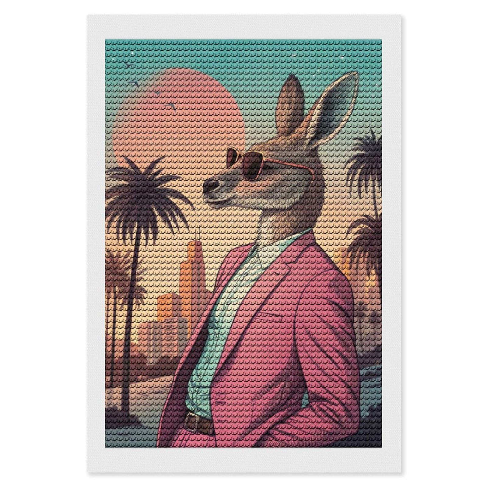 Junmoney Kangaroo in Suit with Sunglasses Diamond Painting Canvas Set 8"x12", for Women, Pleasing Wall Art Project, Aesthetic Room Decor, Gift Idea