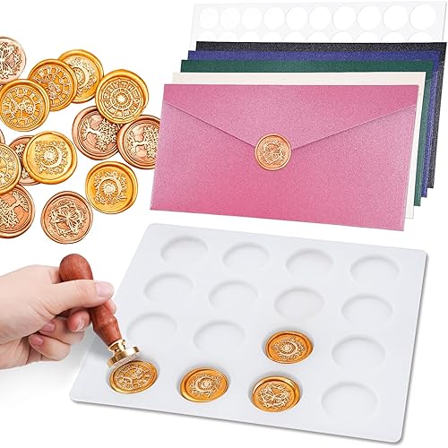 NiArt Kit de almohadilla de silicona para moldear con sello de cera con 50 puntos adhesivos extraíbles y 5 sobres de color alfombrilla redonda de