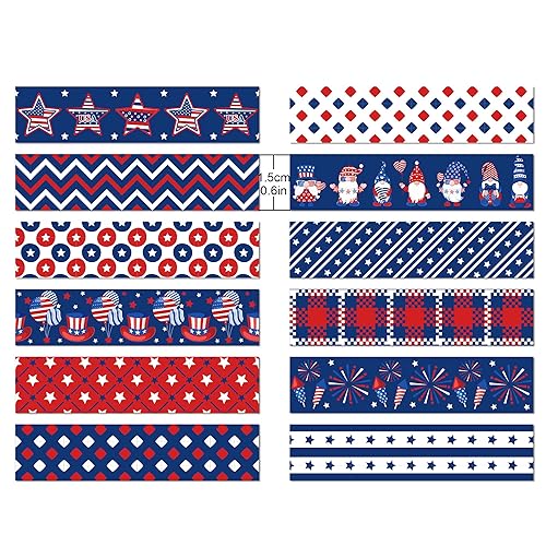Miniatura 2 de Washi Tape - Juego de 12 rollos de cinta Washi cinta de embalaje patriótica de la bandera estadounidense, cinta adhesiva de papel decorativo, cinta