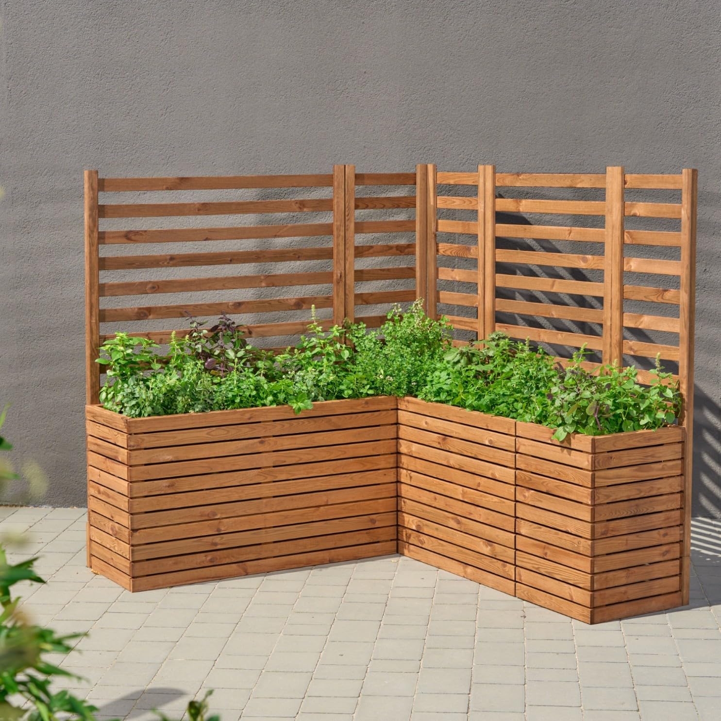 Jardinière en bois brun à assembler soi-même Grand bac à plantes rectangulaire 18L Résistant aux intempéries pour jardin balcon