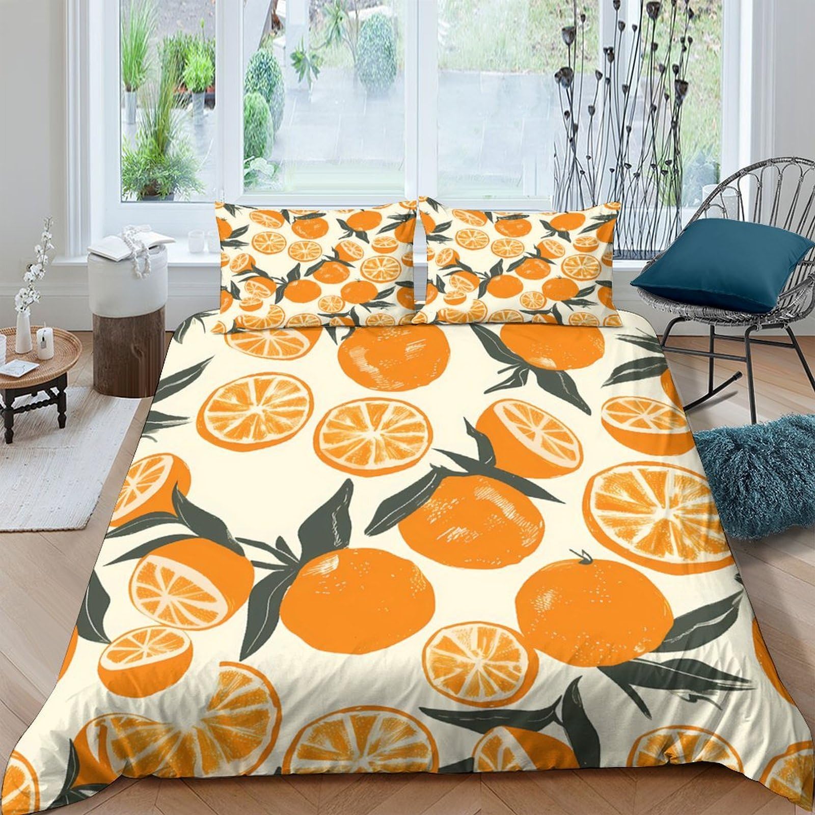 Ctjqhvkz Style-1 3D Printed Orange Fruit Fitted Sheet Microfiber Soft Breathable Citrus Mattress Cover For Bedroom Dorm Room Decor Single（135X200cm）