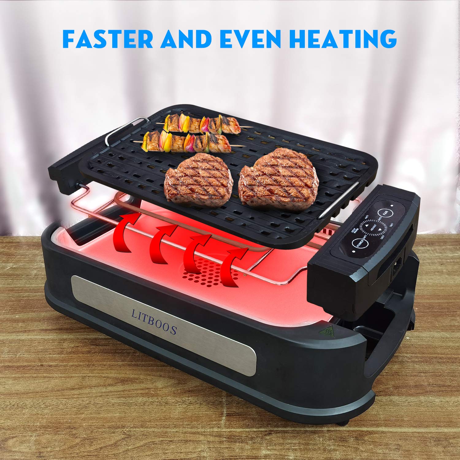 LITBOOS Smokeless Indoor Grill ,1500W PFOAFree Portable Electric Grill