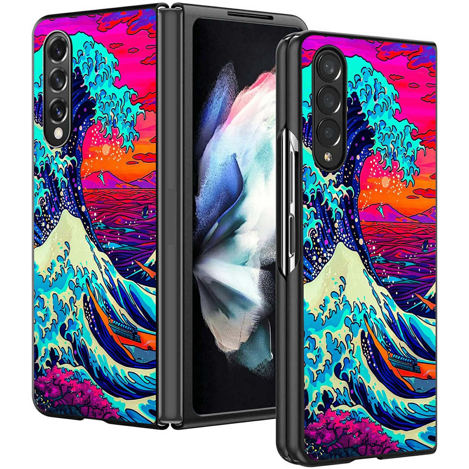 Dikoer for Samsung Galaxy Z Fold 7 5G 2025 Phone Case, Heavy Duty Ultra Slim Hard PC Shockproof Smart Folding Cover for Women Men - Ocean Waves