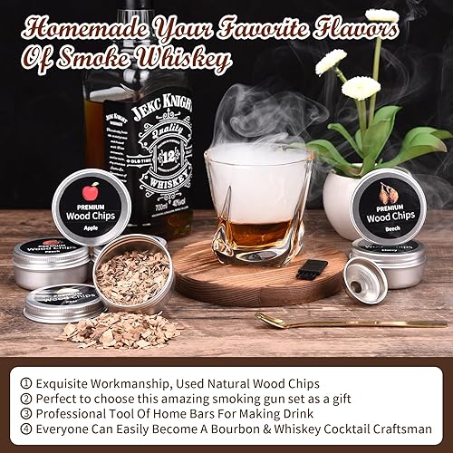Miniatura 2 de Kit de ahumador de cóctel con antorcha, chips de madera de 6 sabores, kit de bebidaborbonahumador a la antigua, regalos de whisky para hombres,