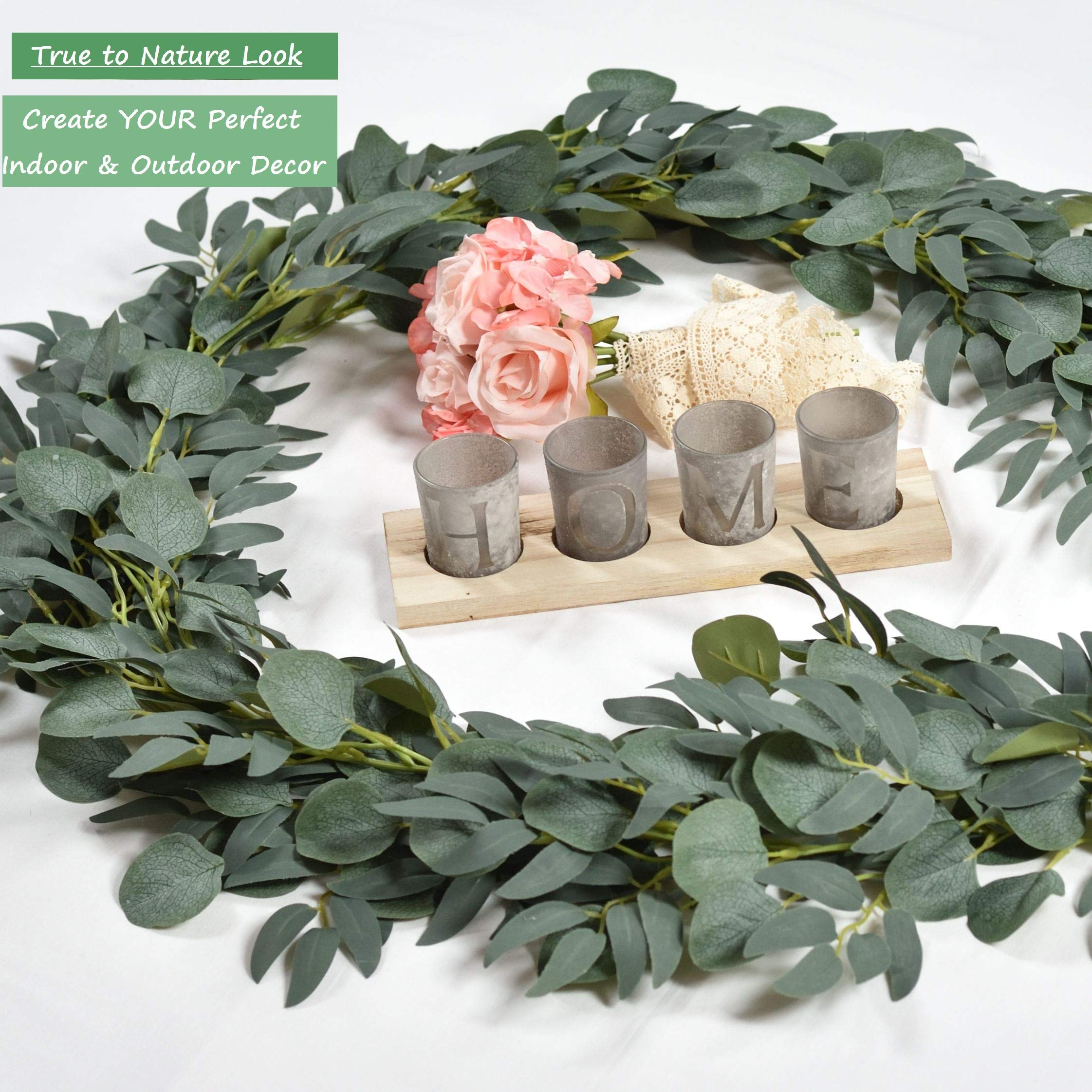 2 Pack Artificial Eucalyptus Garland with Willow Vines, 6.5' Long