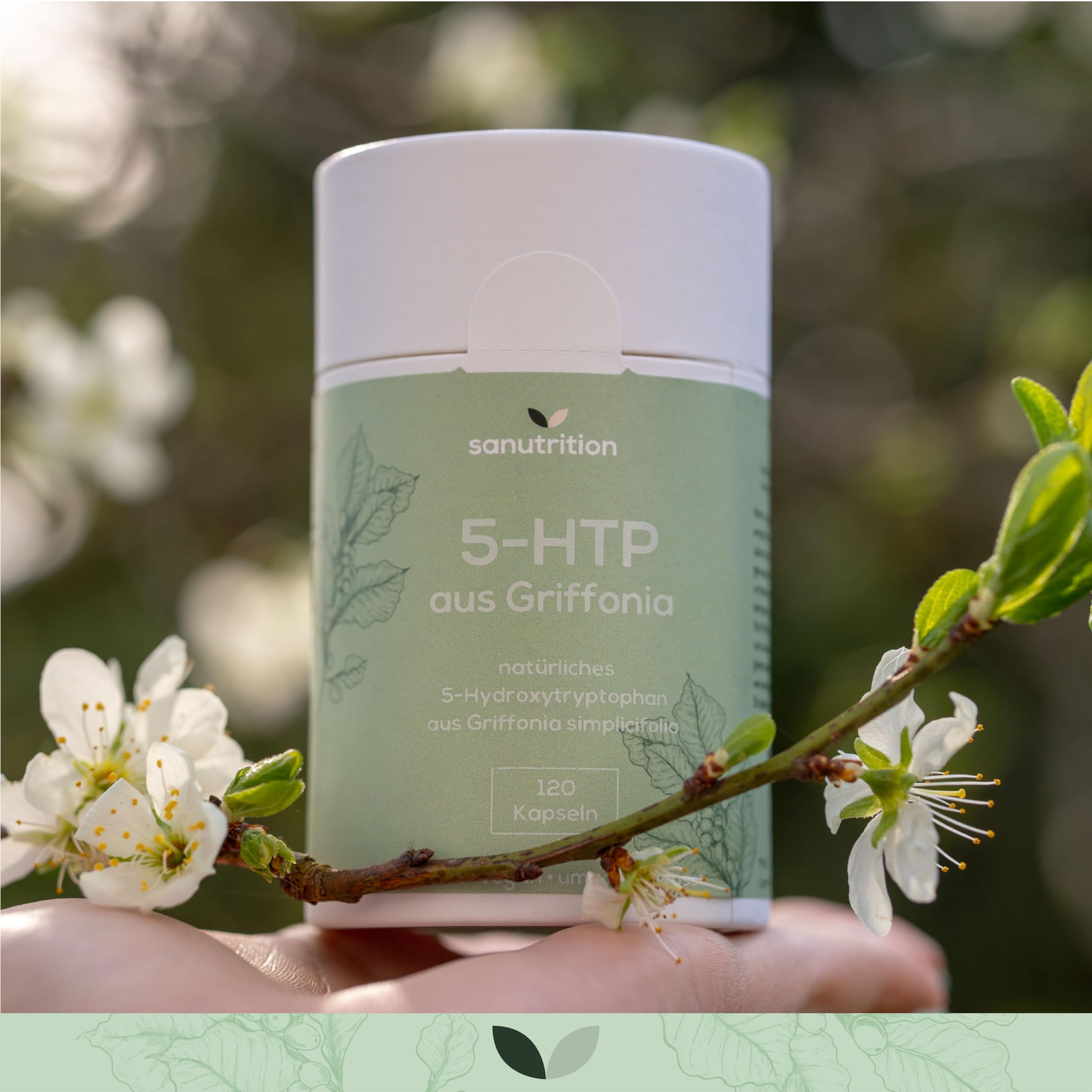5-HTP Griffonia | 120 capsule vegane | booster di umore | estratto di Griffonia (20% 5-idrossitriptofano) | formazione di serotonina | con magnesio e vitamina B6 | scatola di carta sostenibile