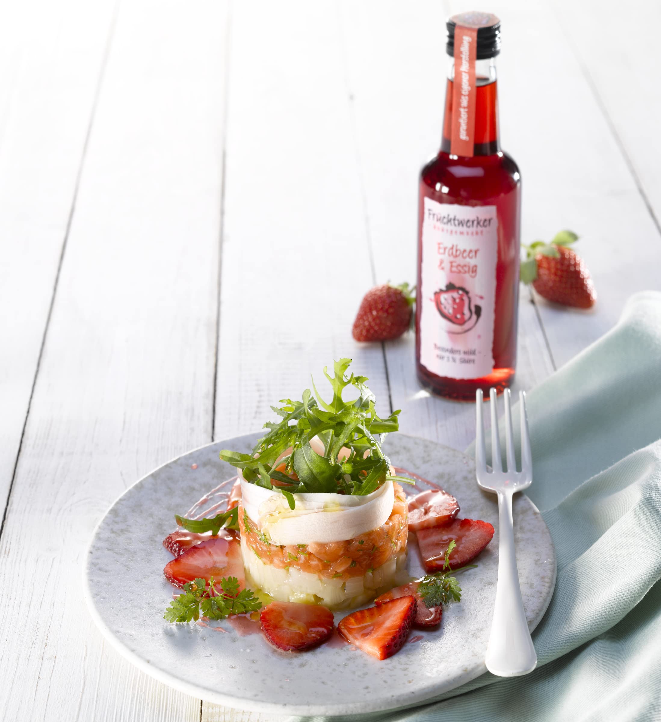 Fruchtwerker Set di aceto e frutta, diverse varietà, fruttato, aceto di frutta, aceto di frutta, set di aceto, puro vegetale, dolce, in bottiglie di vetro (fragola + mela + limone)
