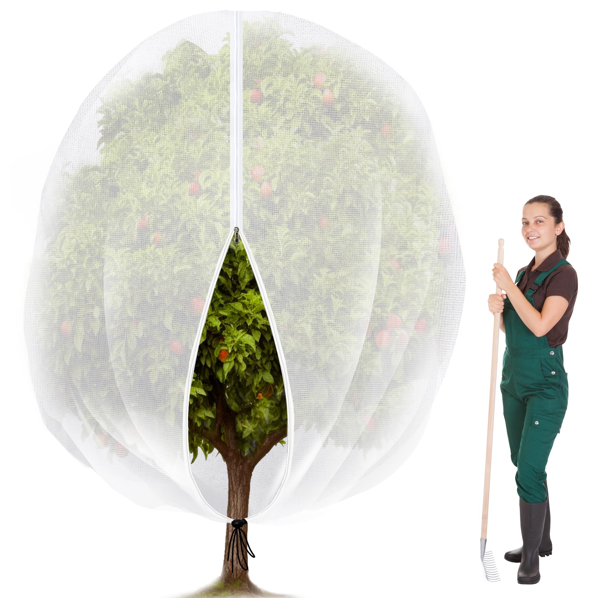 9.8 x 7.8 Ft Fruit Tree Netting with Zipper & Drawstring, Garden Bird Netting Plant Cover, Blueberry Tomato Insect Bird Ba...