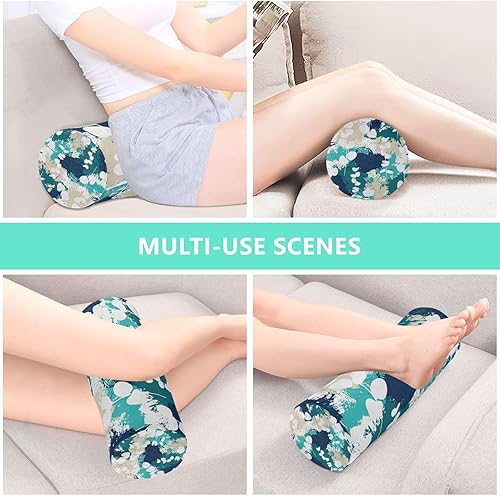 Miniatura 7 de Abstract Leaves Blue Round Cervical Roll Bolster Pillow Round Neck Roll Pillow Decorative Round Pillow Covers for Cylinder Pillow Covers with Zipper