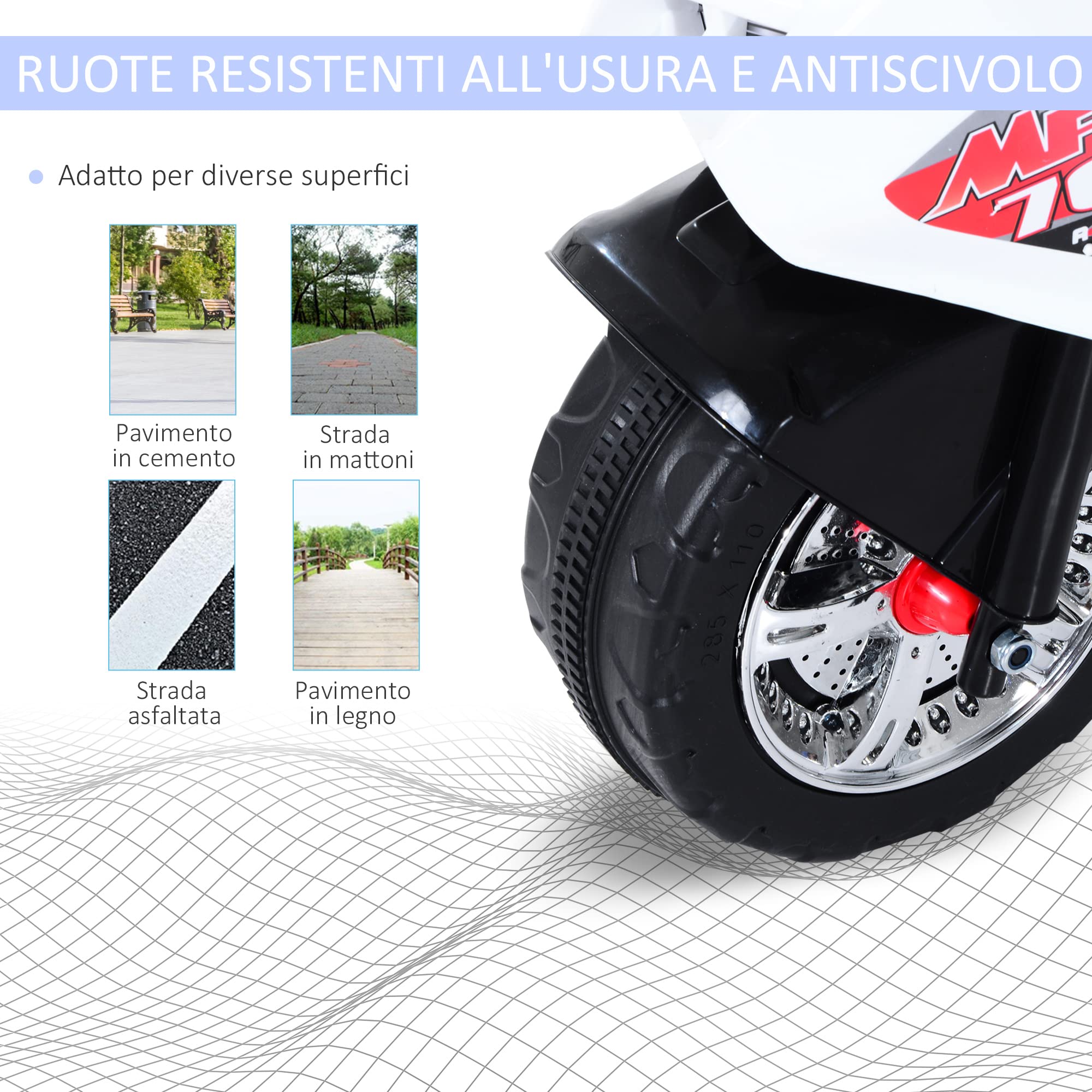 HOMCOM Moto Elettrica per Bambini 3-5 Anni 3 Ruote Musica 112×51×72.5cm