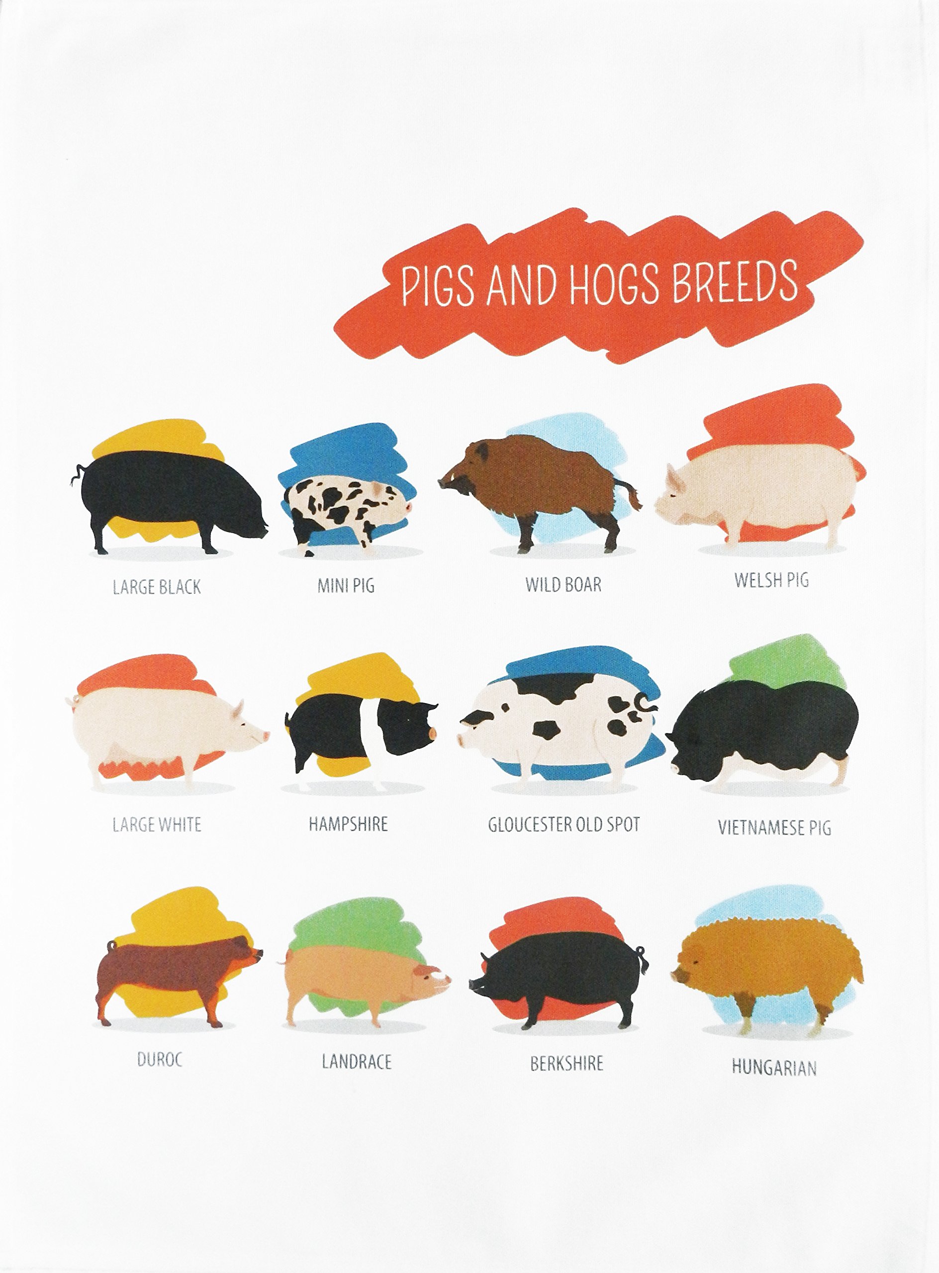 Half A Donkey Multicolour Breeds Of Pig And Hog - Large Cotton Tea Towel