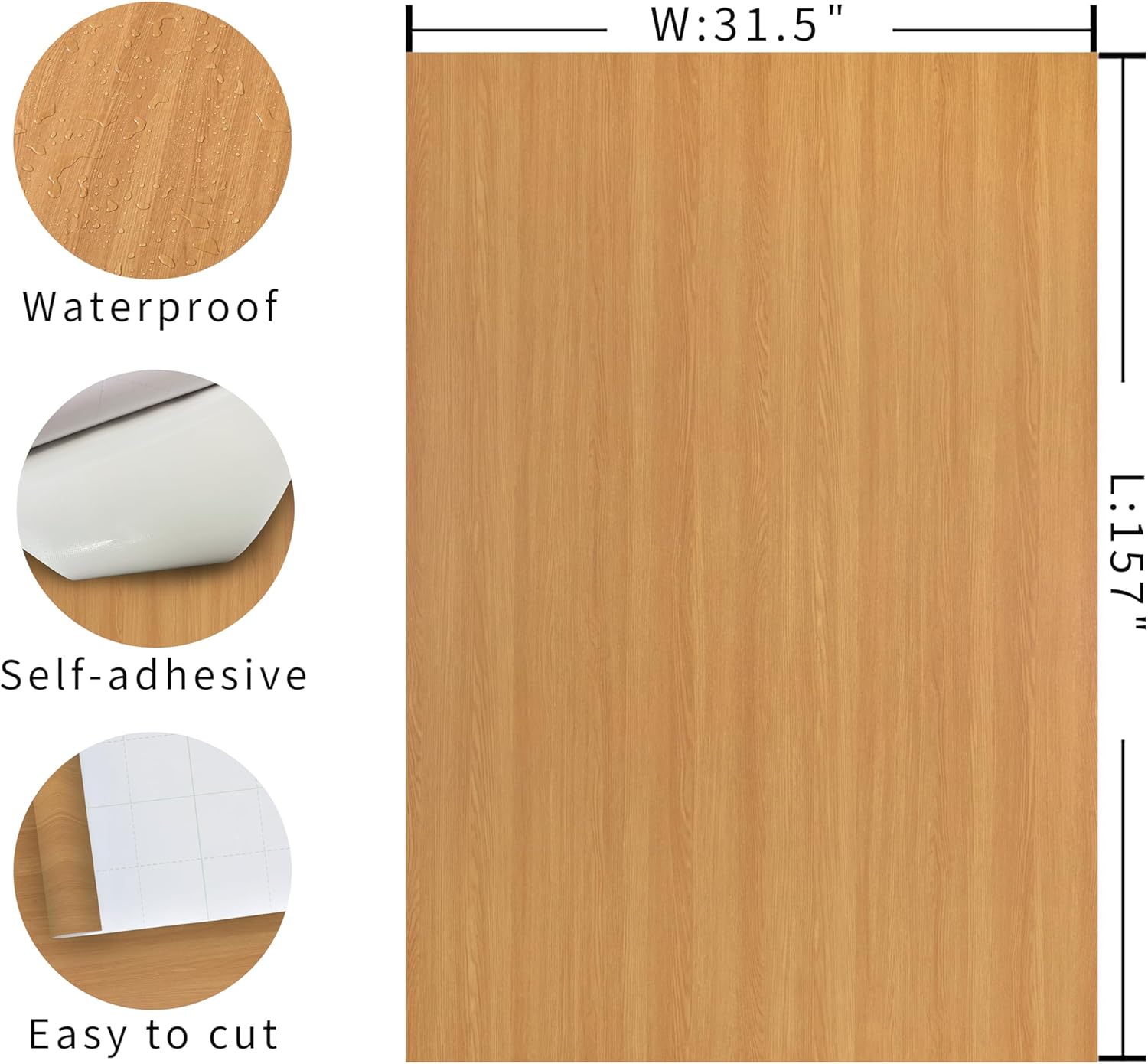 Extra Wide 31"x157" Light Wood Contact Paper Yellow Brown Wood Peel and Sitck Wallpaper Wood Look Contact Paper for Cabinets and Drawers Bathroom Waterproof Self Adhesive Wallpaper Bubble-Free Design