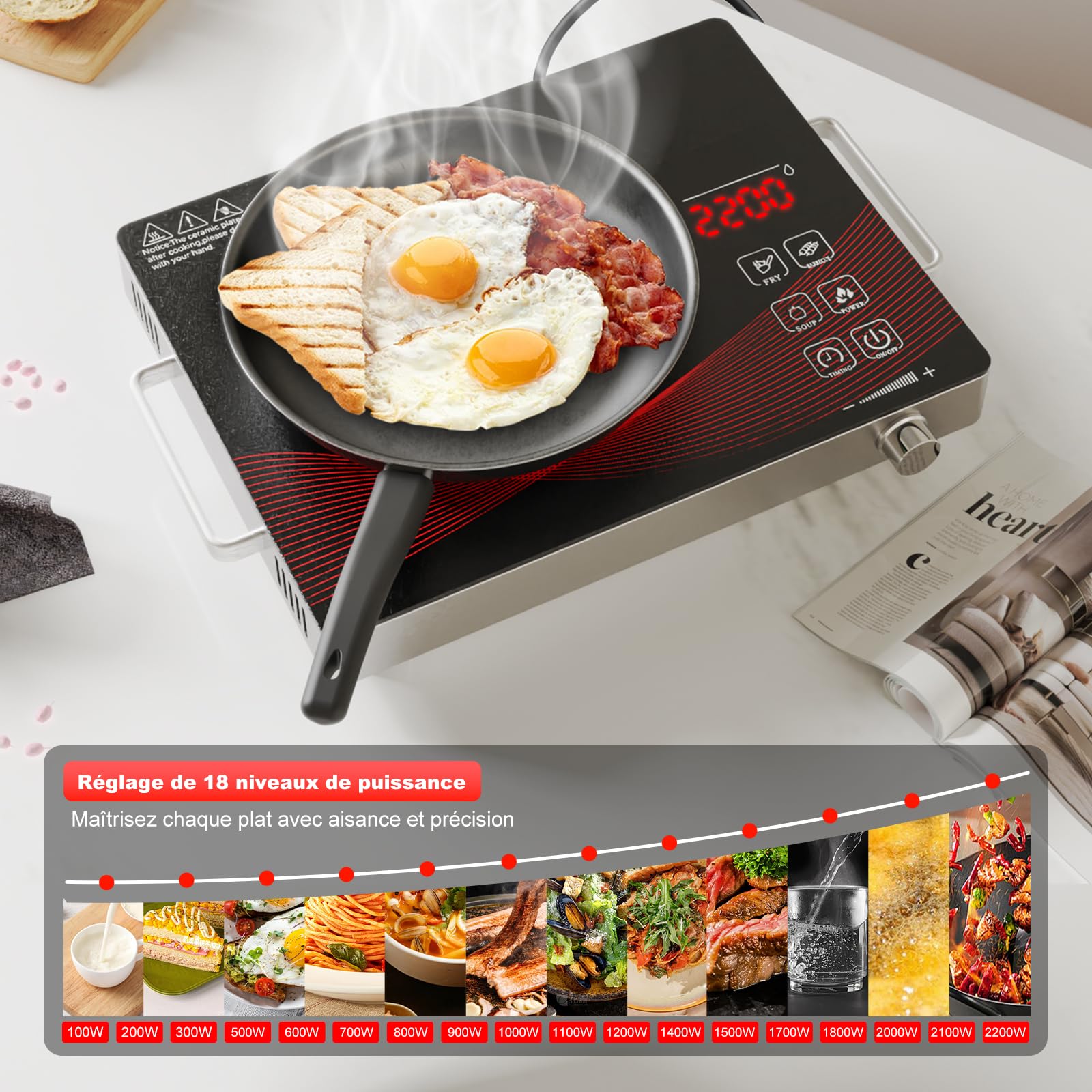 Plaque de Cuisson Électrique 1 Feu 2200W – Plaque Vitrocéramique Portable pour Camping et Cuisine, Chauffage Rapide et Économique plaque de cuisson vitrocéramique 1 feu