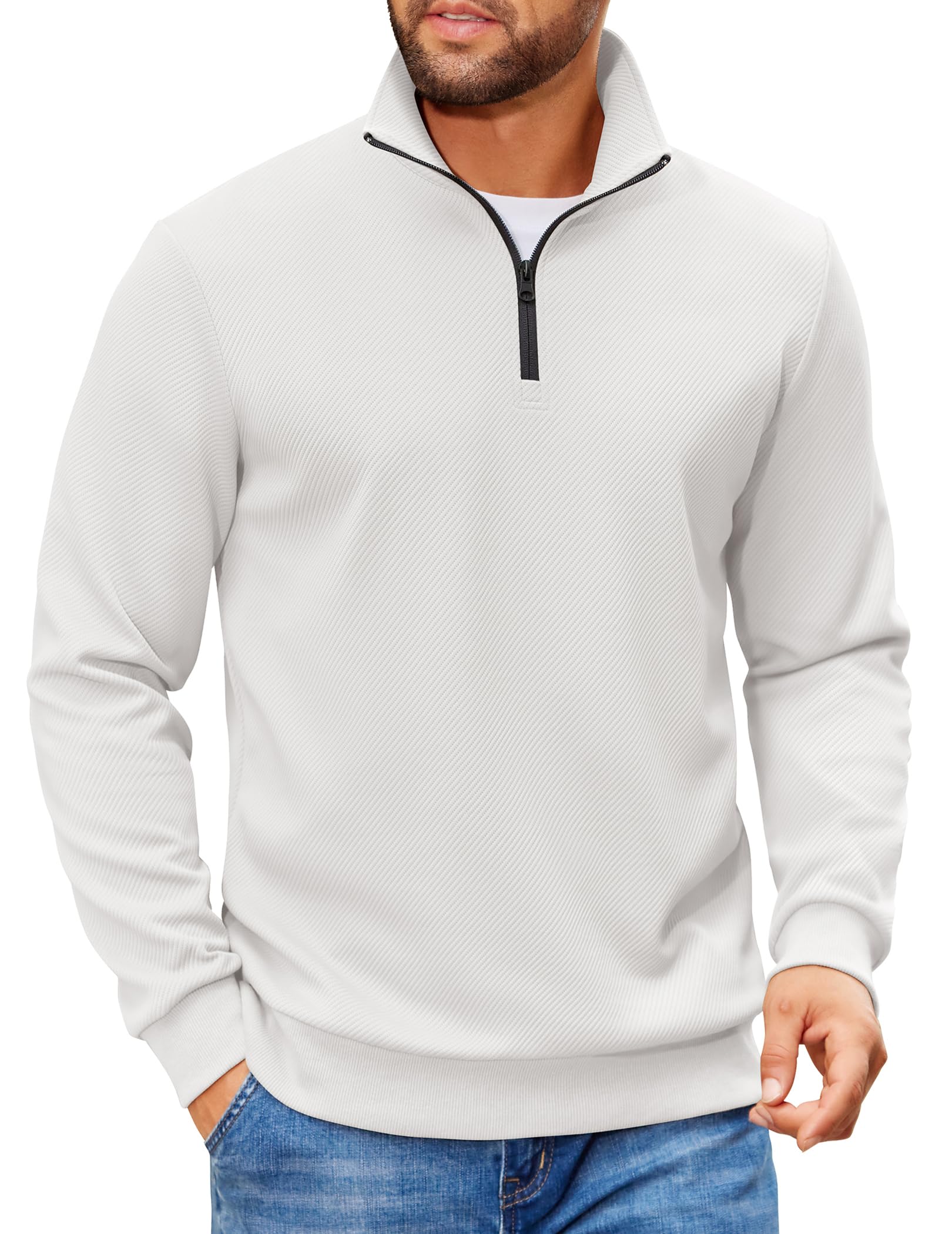 coofandy Mens Quarter Zip Pullover Sweatshirts Lightweight Long Sleeve Mock Neck Sweater Polo-picture-11