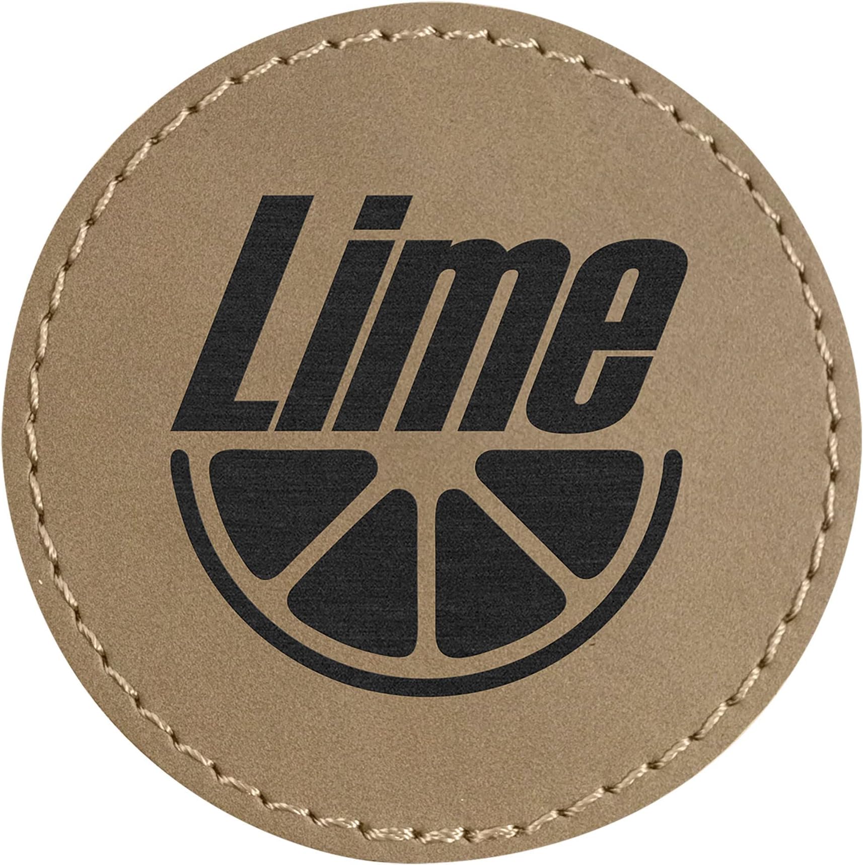 2 1/2" Blank Round Laserable Leatherette Patch with Adhesive, Blank Hat Patches, Glowforge Laser Supplies, CO2 Laser Supply, Faux Leather, 50 Pack (Light Brown / Black)