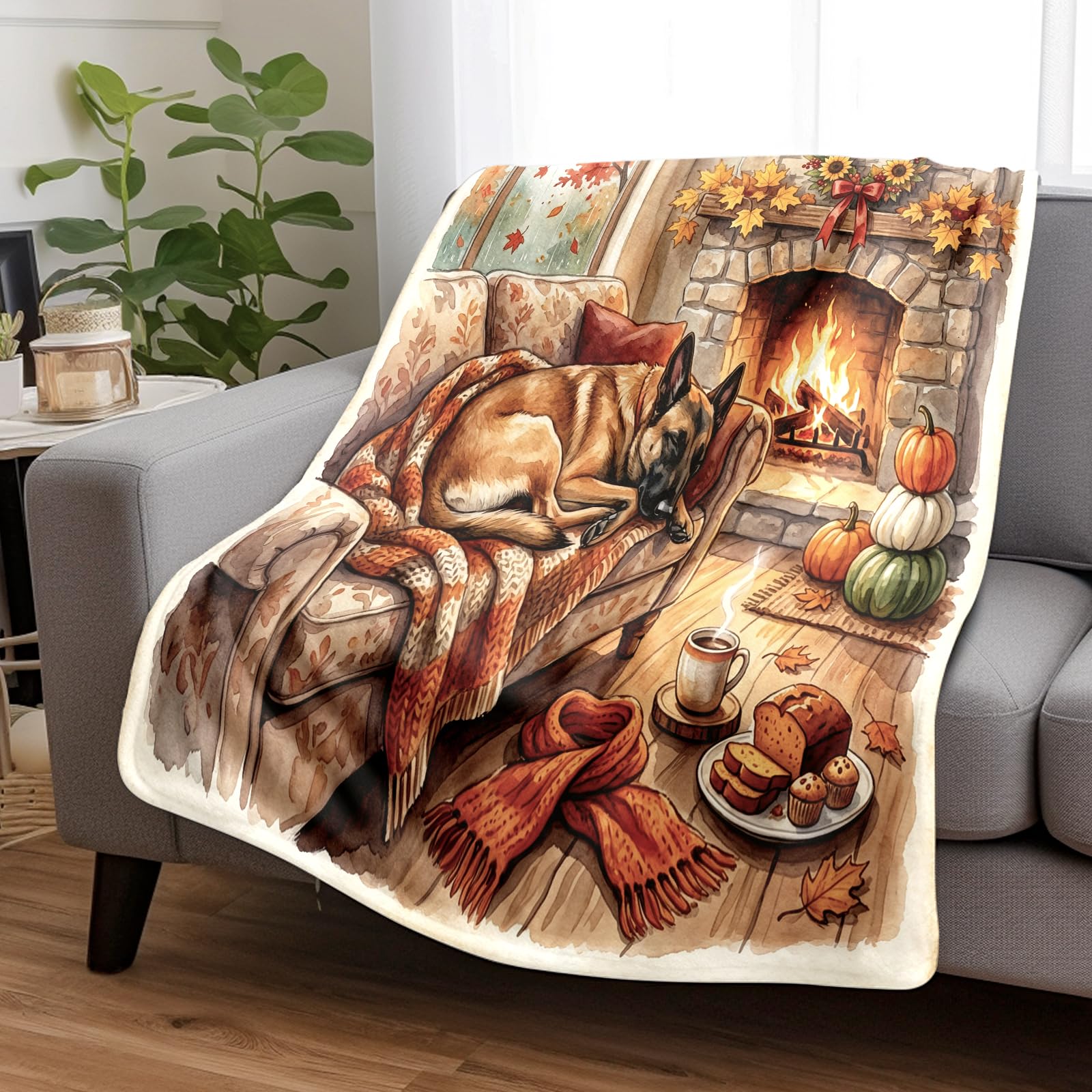 Couverture d'automne pour chien malinois belge, 127 x 152,4 cm, couverture douce et confortable pour canapé, salon, plage, voyage, décoration d'intérieur de style rustique