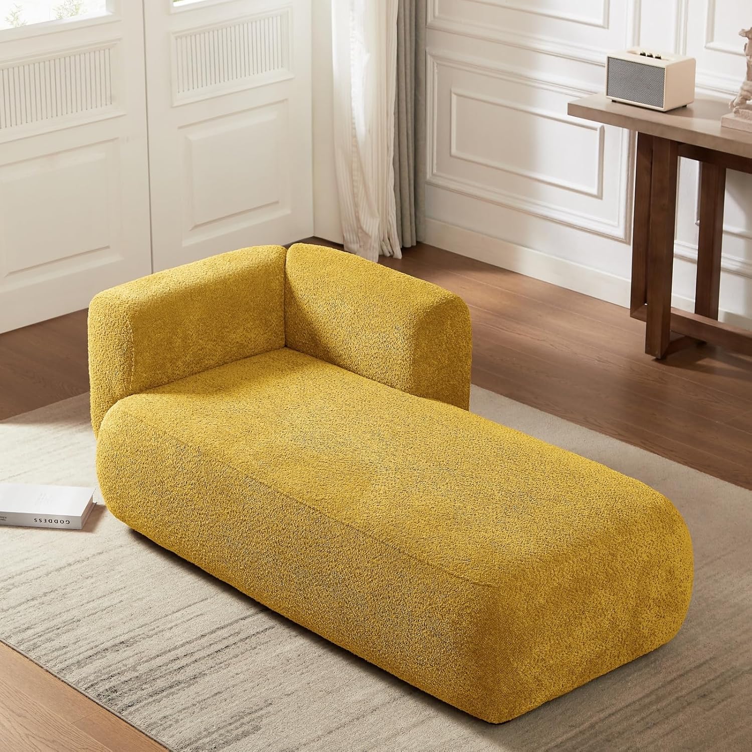 Upholstered Chaise Lounge Indoor for Living Room Bedroom Office Chaise Lounge Sofa：Boucle Fabric Modern Leisure Sofa Recliner Chair Sleeper Indoor (Boucle Yellow)
