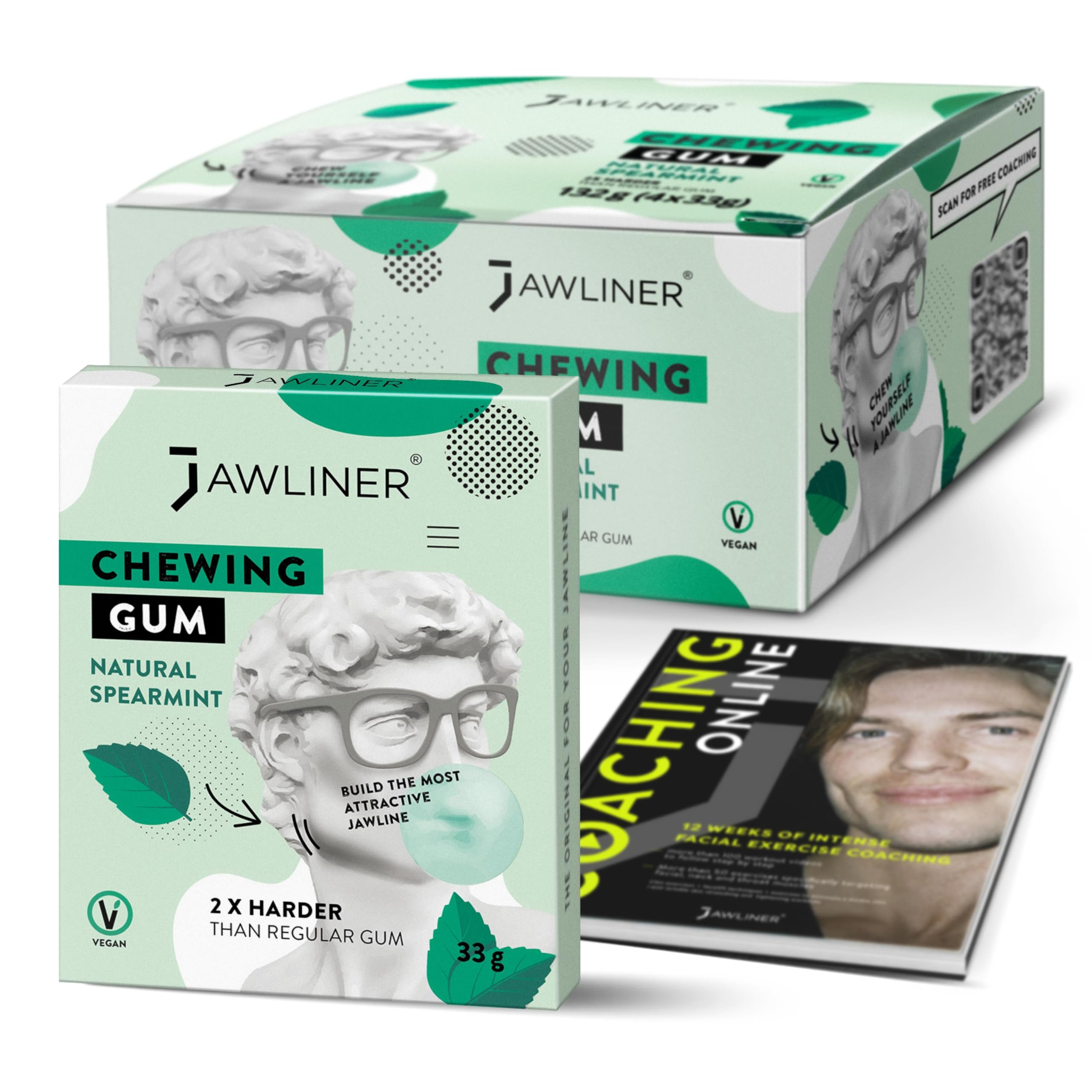 JAWLINER Hard chewing Gum, Jawline gum - Sugar Free Mint Gum - Jaw Exerciser - mastic gum for Mewing - 2x Harder Than Regular Chewing Gum 130 Grams(48 strips)