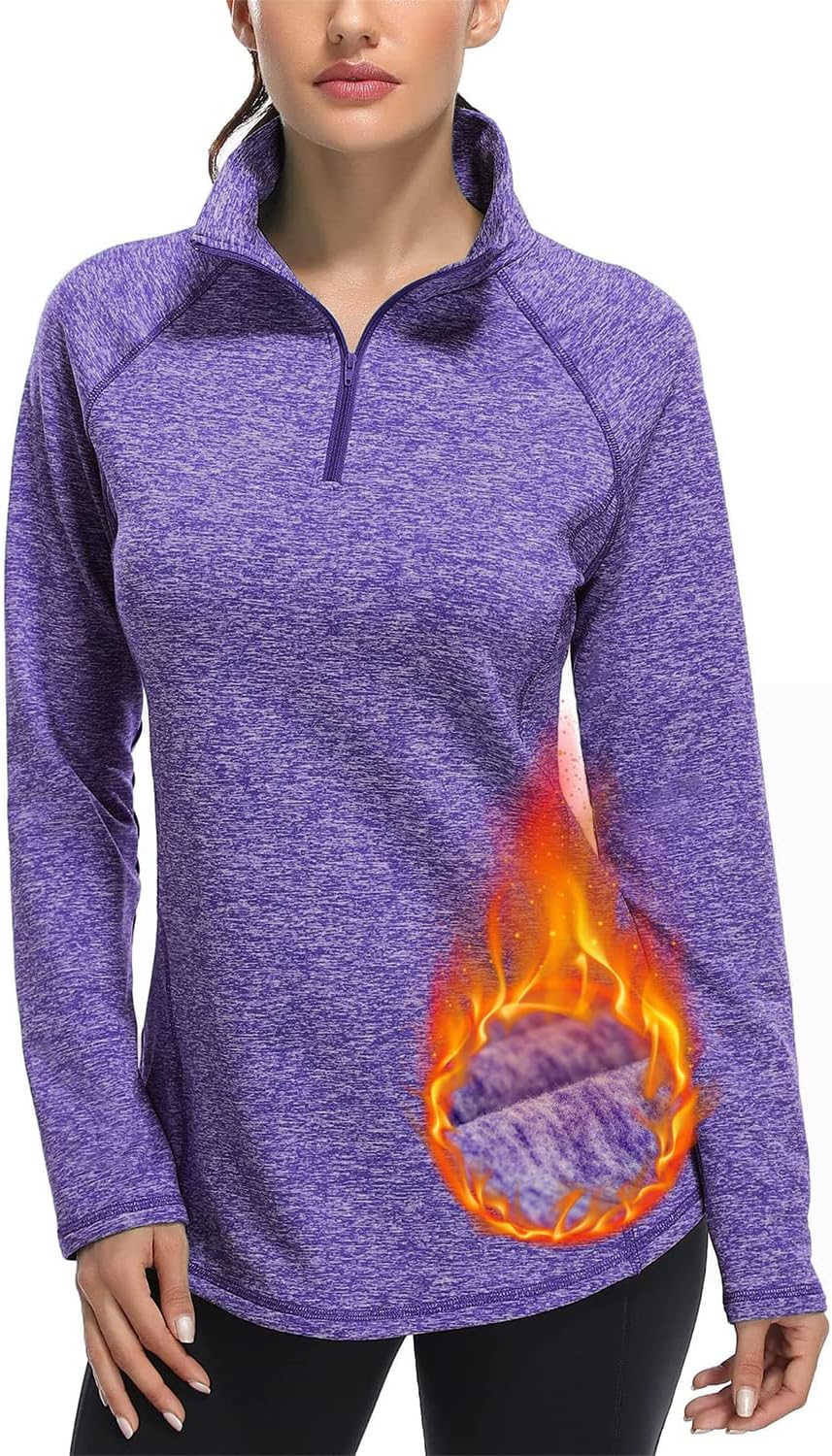 Miusey Womens Quarter Zip Running Pullover Jackets Long Sleeve Workout Tops (PRIME)