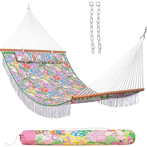 Lazy Daze Hammocks 12 FT Double Layered Quilted Fabric Hammock Swing with Pillow and Carrying Bag, Elegant Tassels and Spread Bar Heavy Duty Stylish for Two Person, Floral