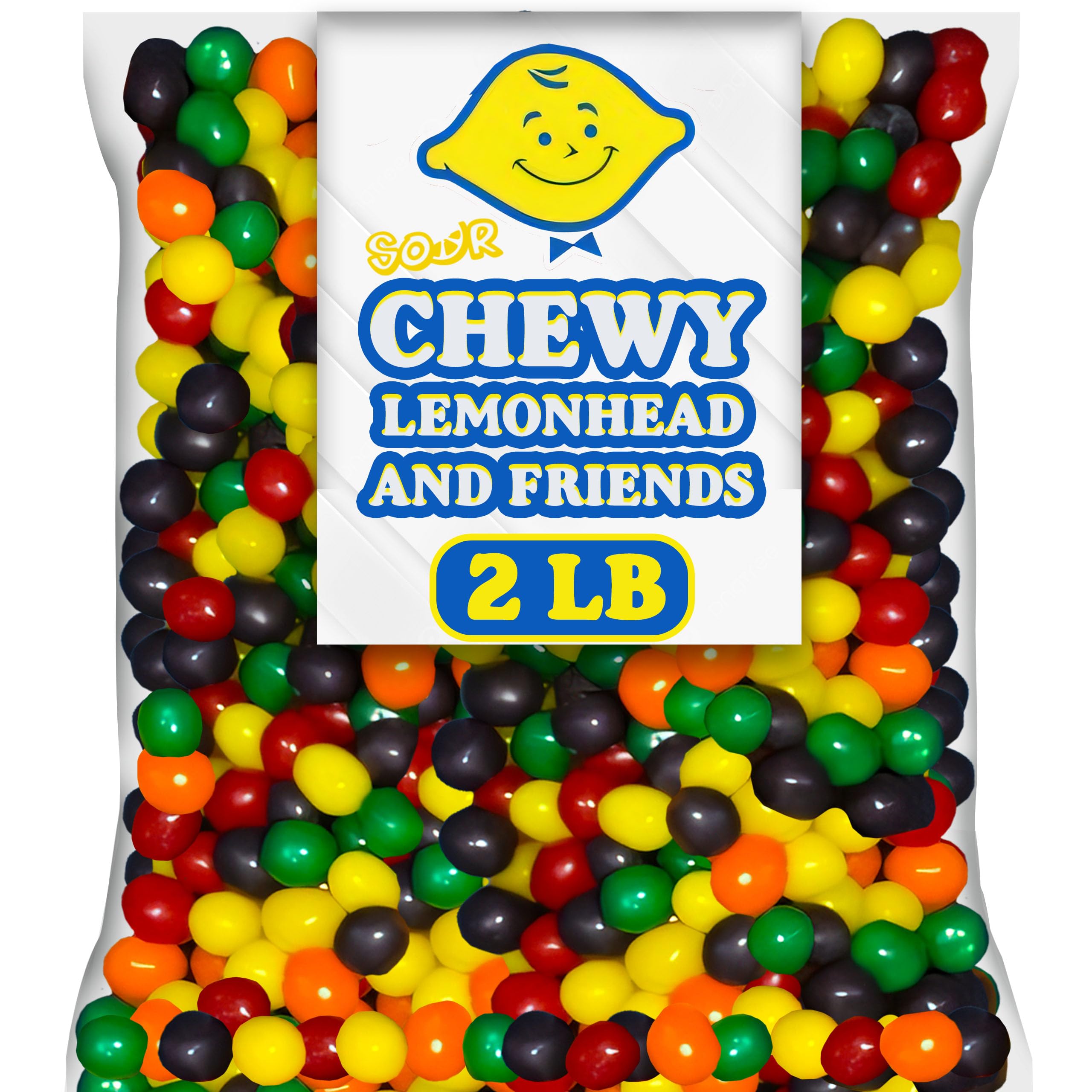 Sour Balls Fruit Candy Mix, 2 Lbs Bulk Lemonheds & Friends Candy Balls, Chewy Fruit Mix Candy 5 Flavors, Colorful Sour Candy for Kids, Parties & Gumball Machine