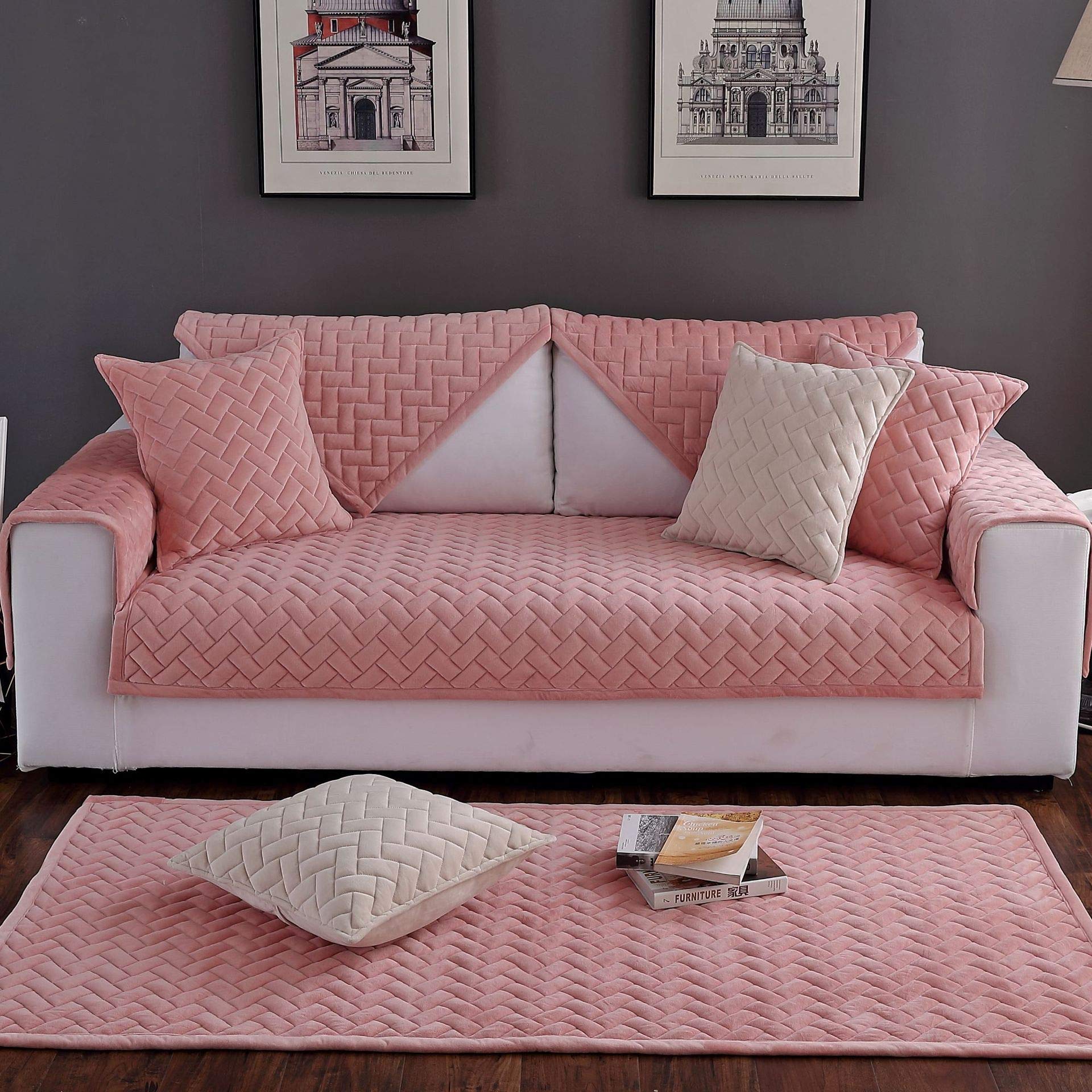 Housse canapé sectionnelle rose anti-poils et antidérapante pour chat et chien