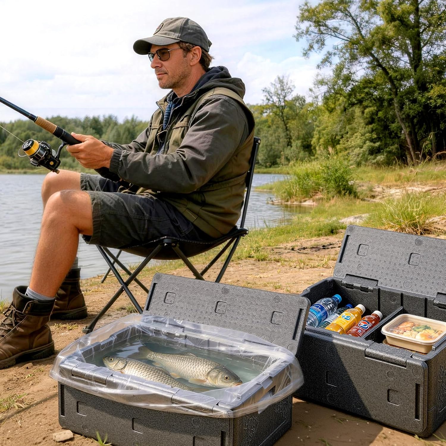VEVOR Collapsible Insulated Food Warmer, 40 Qt Non-Electrical Thermal Carrier, Lightweight and High-Rigidity EPP Hot Box, for Delivery, Transport, Catering BBQ Event, Keeps Warm/Cold 4 Hours (Gray)