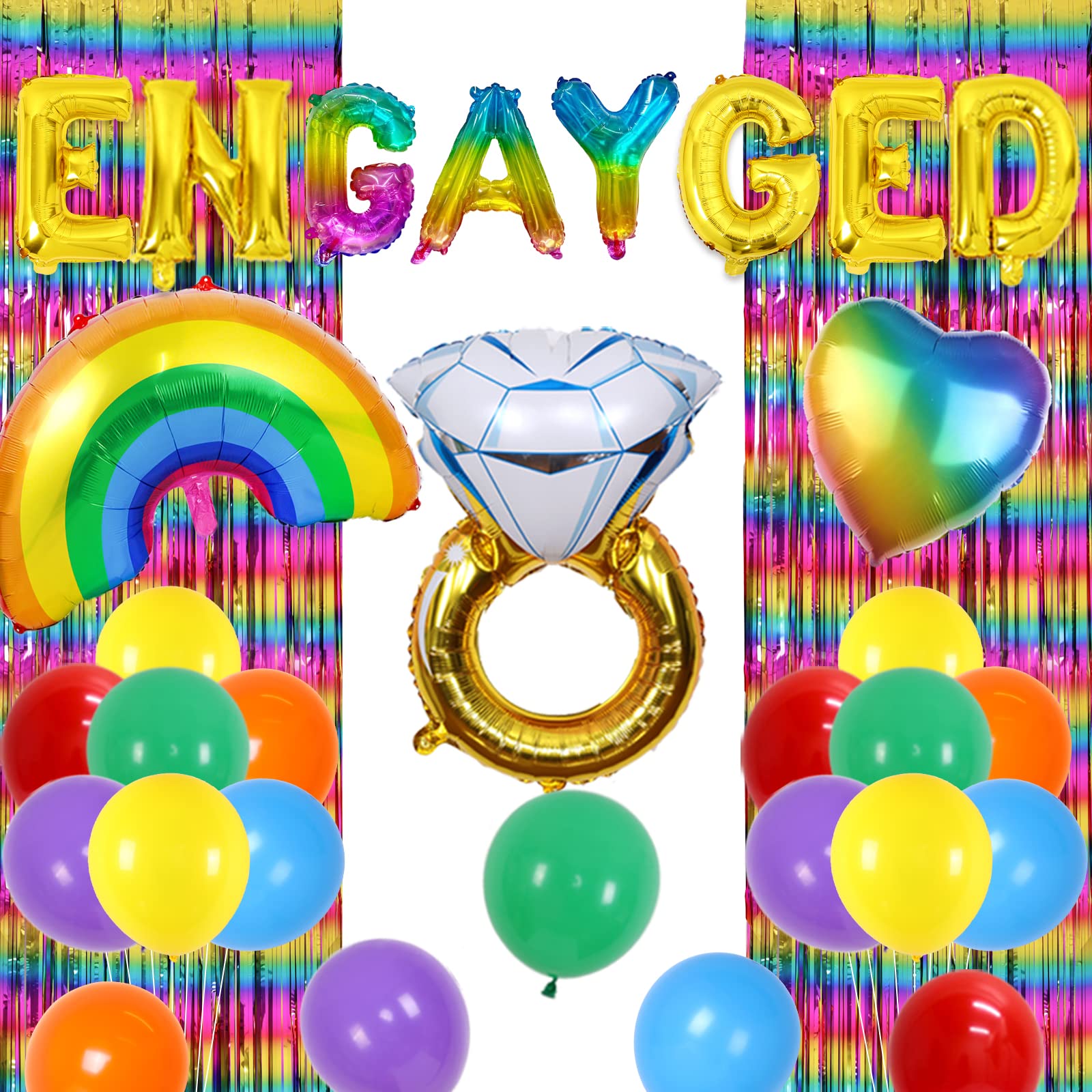 Decoraciones de fiesta de compromiso gay para hombres, decoraciones de fiesta de compromiso LGBT, globos de papel de aluminio engayged arcoíris para hombres, bodas gay, despedida de soltera