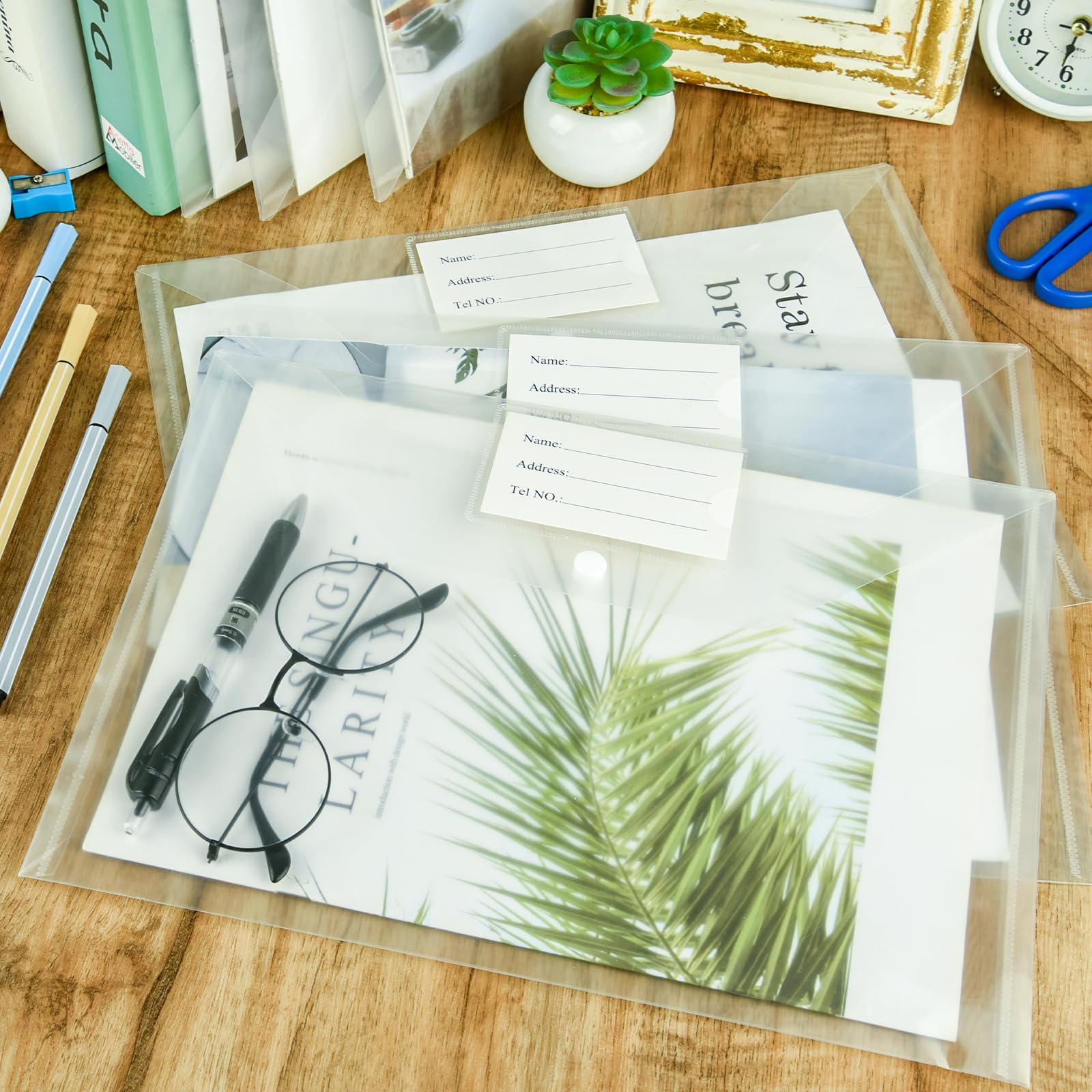 NACHLYNN Confezione da 108 buste in plastica in polietilene, 6 colori, formato A4, con etichetta, cartelle, portadocumenti, con chiusura a scatto, buste trasparenti per casa, lavoro, ufficio,