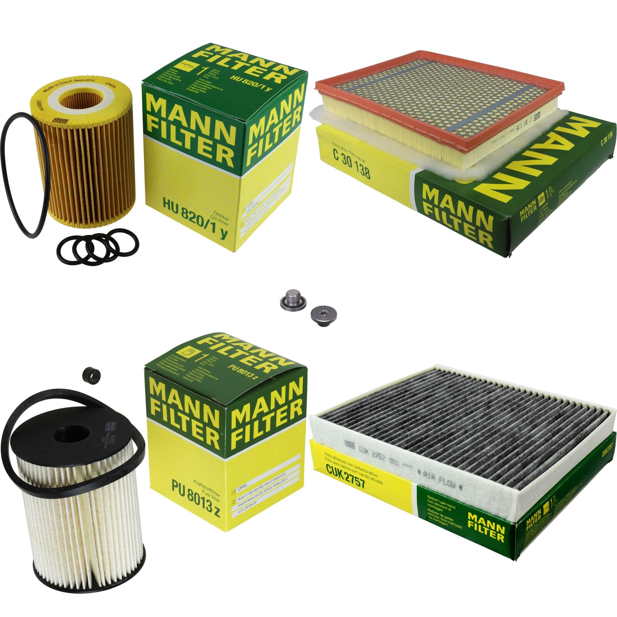 Paquete de inspección Kit de mantenimiento de filtros con filtro de aceite HU 820/1 y, filtro de aire C 30 138, filtro de combustible PU 8013 z, filtro de habitáculo CUK 2757, tornillo de