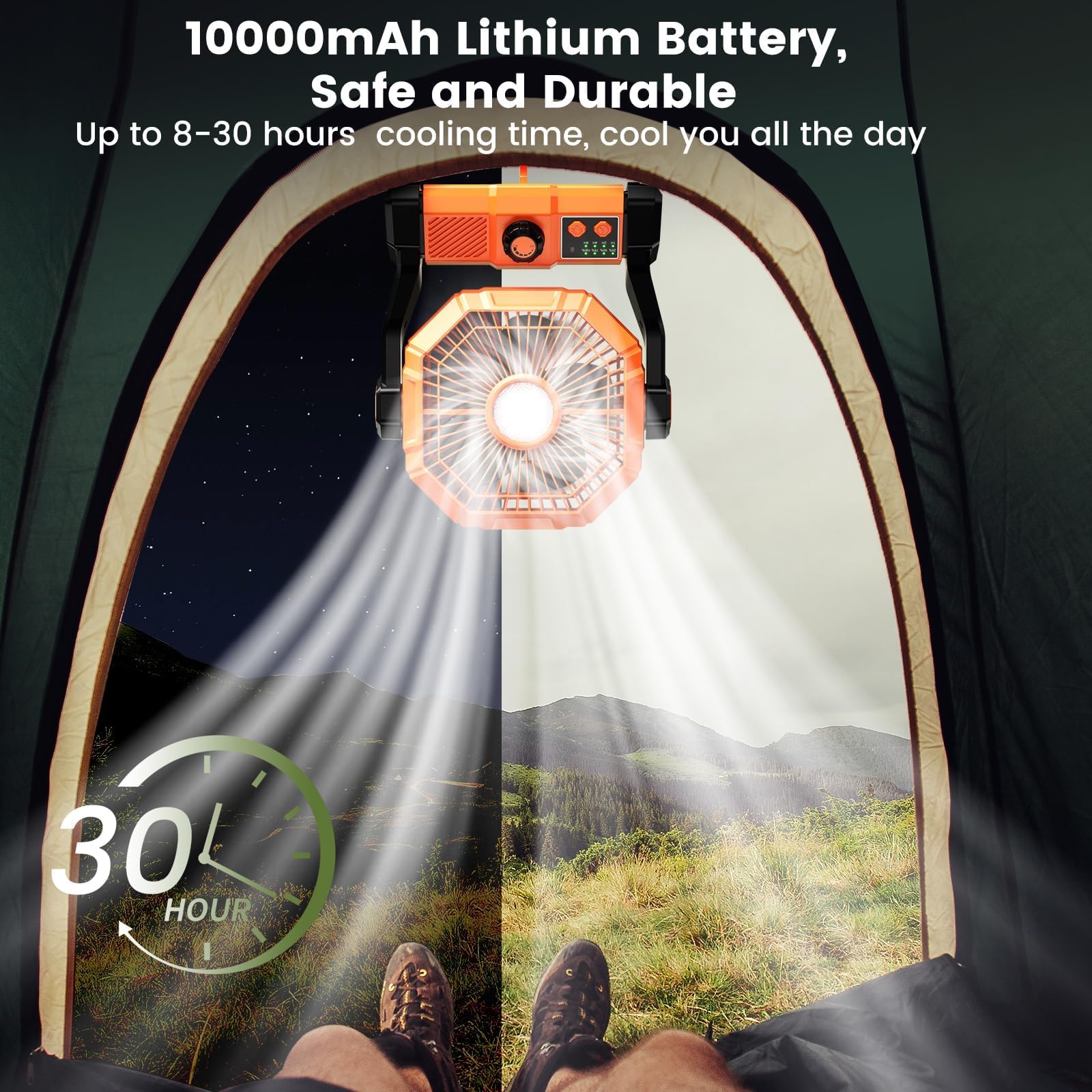 coldSky Rechargeable Portable Fan for Home with LED Light & Remote Control, Battery Table Fan Big Size with 8 High Speeds Wind, Kitchen Fans for Cooking 3