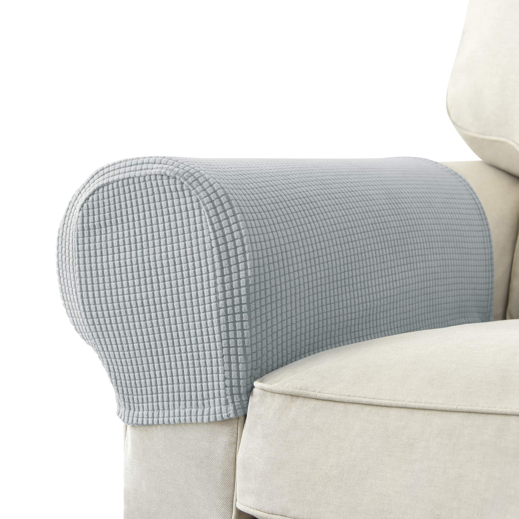 GEOCANG Armchair cover, Set of 2 non-slip armchair, sofa armrest protector, for furniture protector (Light grey)