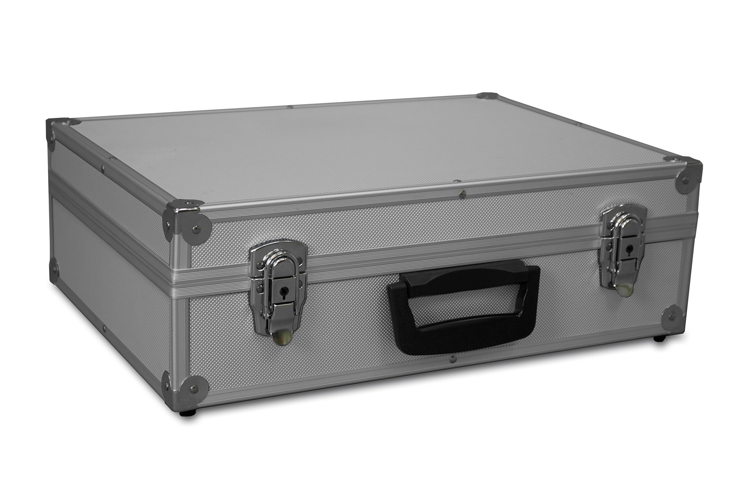Transport-Koffer in silber mit Aluminiumrahmen für Werkzeuge, Kamera, Messgeräte | Schaumstoff-Auskleidung | 10kg belastbar | 440x300x130mm