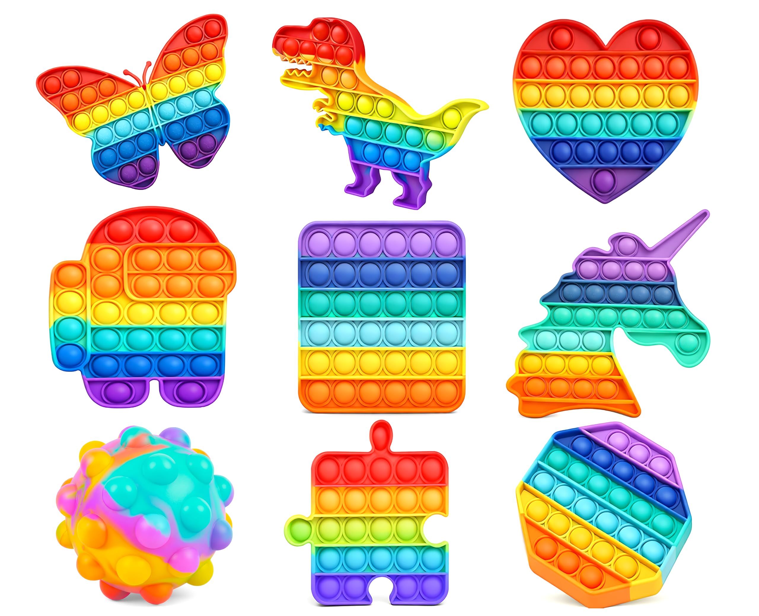 VGRASSP Pop It Fidget Sensory Toys, Stress Relief Silicone Pressure Relieving, Squeeze Novelty Gifts for Kids Children Adults - Pack of 1, Color As Per Stock (Random Design)-image-49