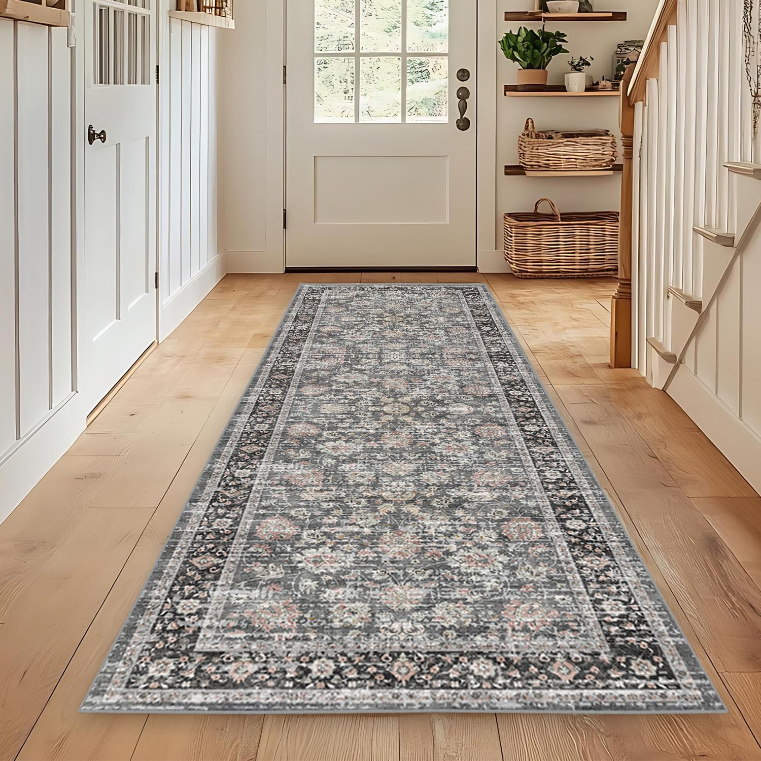 WTHYGB Teppichläufer, rutschfest Waschbar | Küchenläufer mit Geometrie Design aus Polyester, 6mm Dicke für Flur, Eingang, Küche, Wohnzimmer & Büro