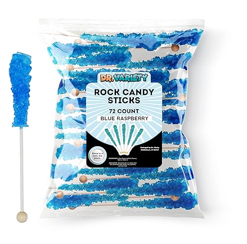 Miniatura 1 de Blue Rock Candy Sticks '72 Pack'  Roca de cristal de azúcar Razz azul envuelta individualmente a granel  Perfecto para recuerdos de fiesta, bodas,