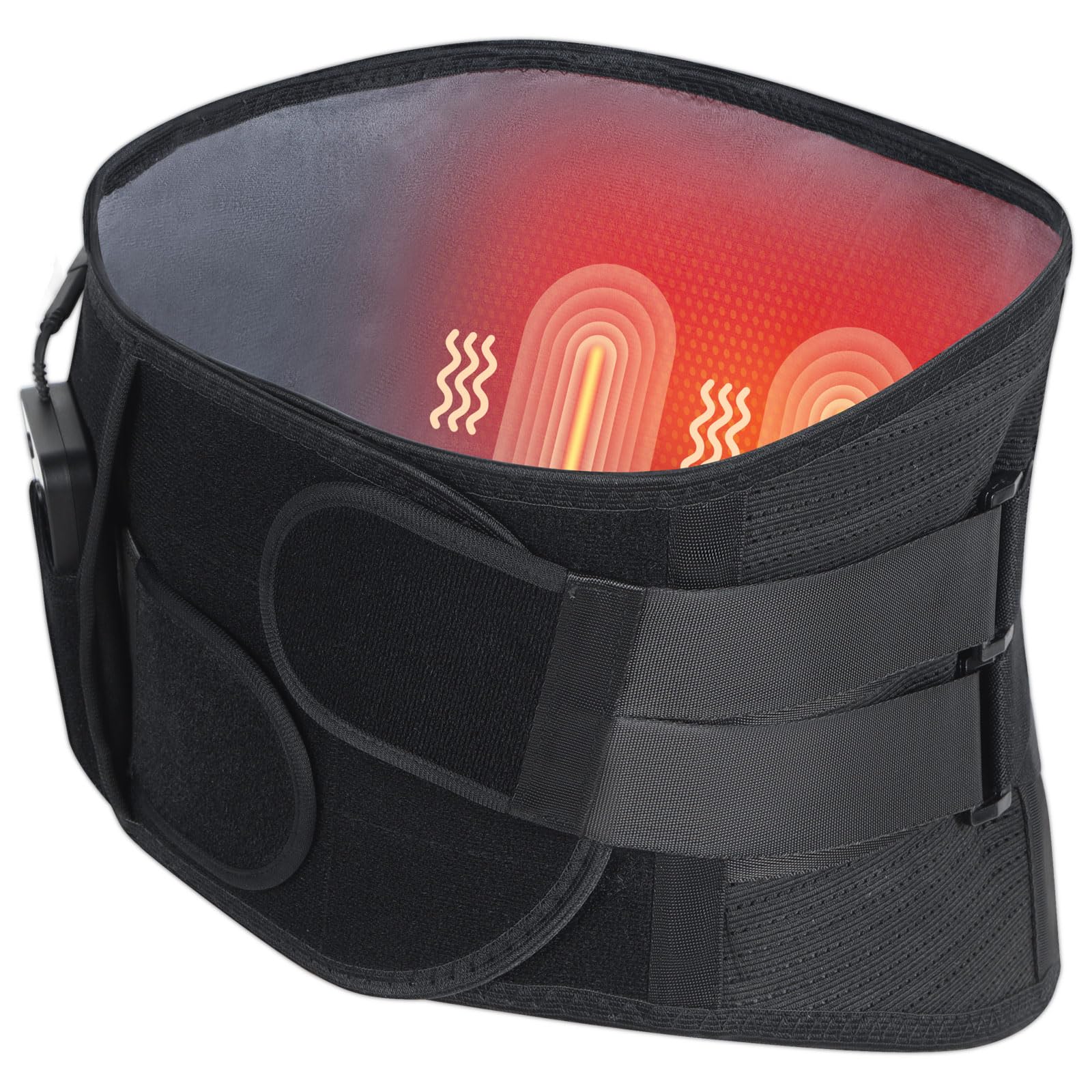 HONGJING Heated Back Massager Brace for Lower Back Pain Relief, Cordless Back Vibration Massage Belt with 3 Heating Modes and 4 Massage Modes for